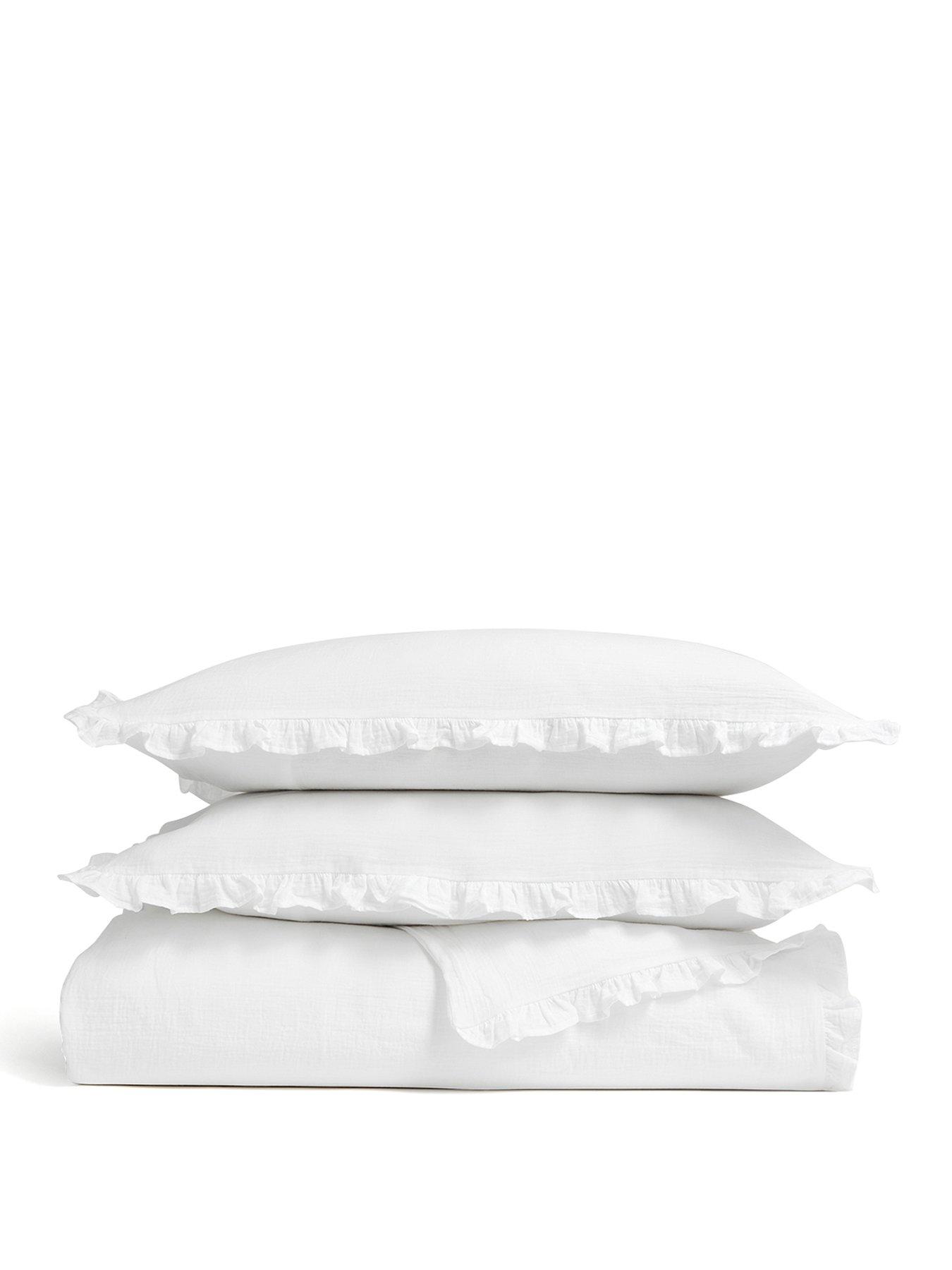 Image 2 of 3 of Christy Retreat Ruffle Double Layered Relaxed White Cotton Duvet Cover Set
