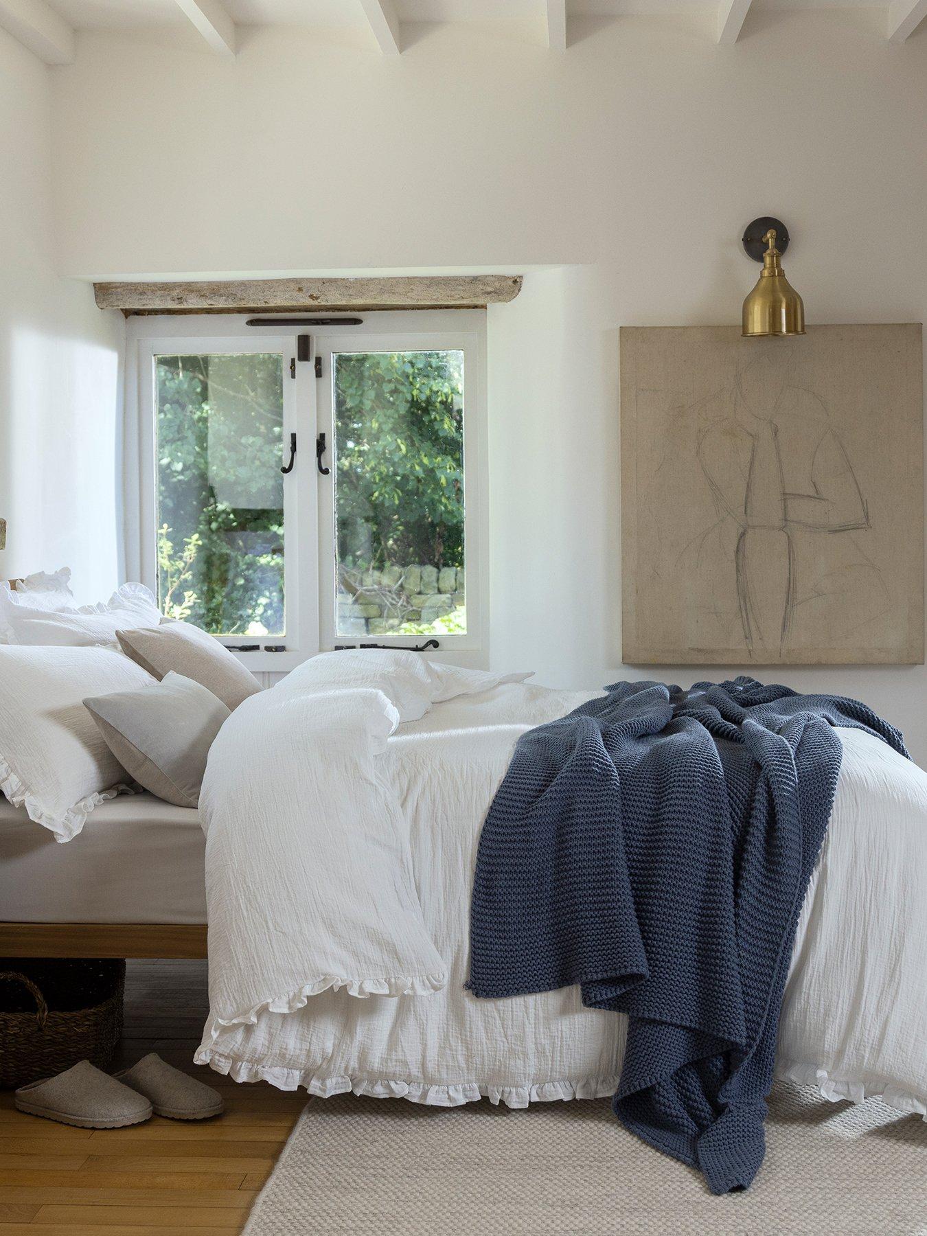 Image 3 of 3 of Christy Retreat Ruffle Double Layered Relaxed White Cotton Duvet Cover Set