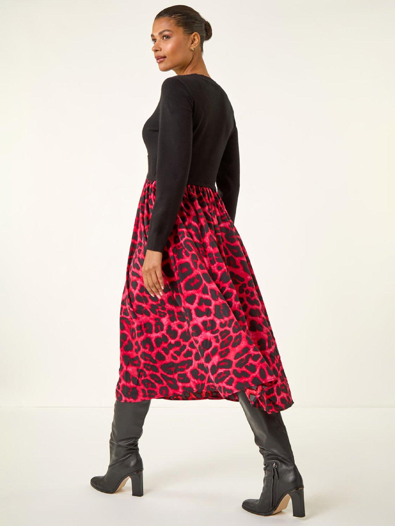  image of roman-animal-print-twist-front-midi-dress-red