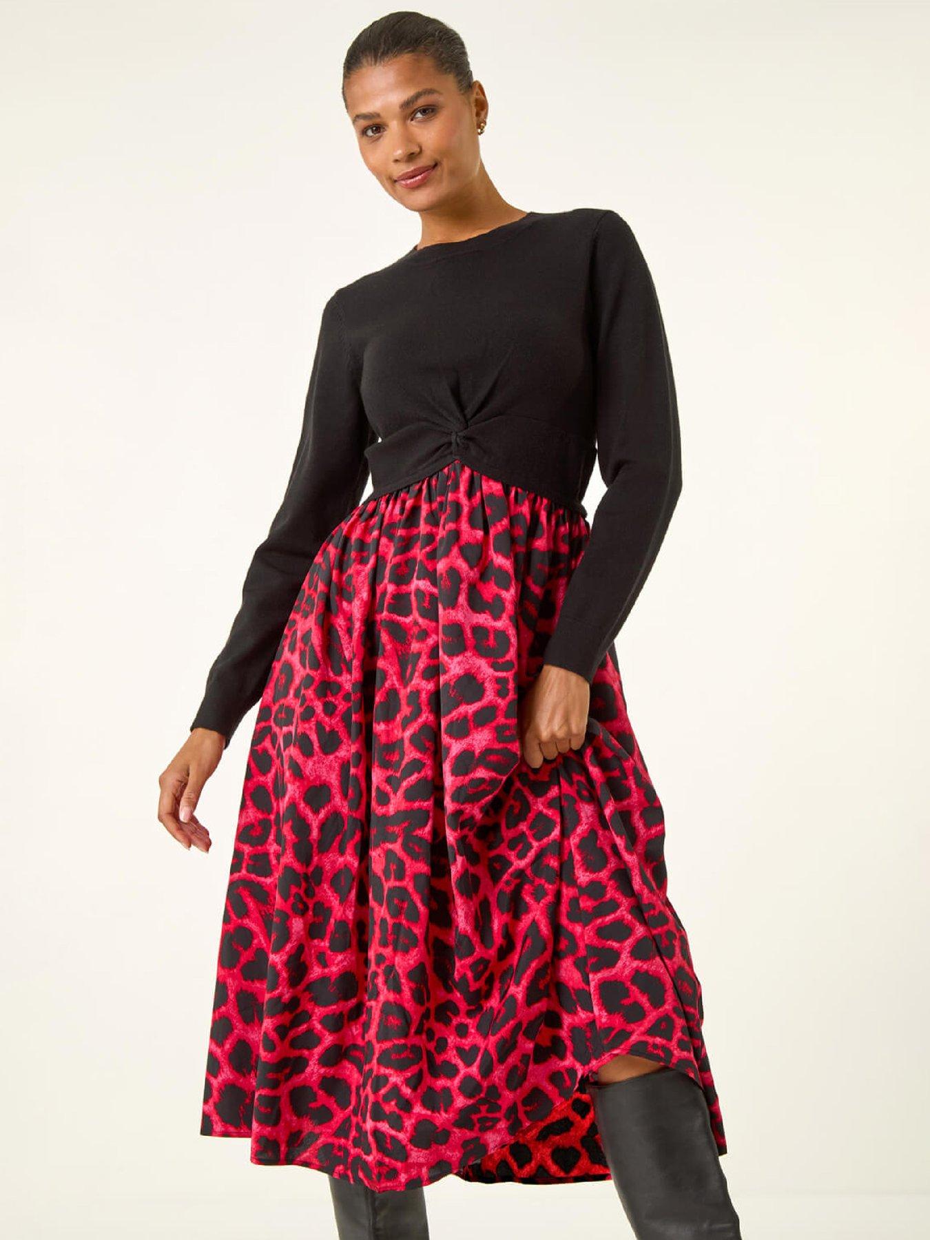  image of roman-animal-print-twist-front-midi-dress-red