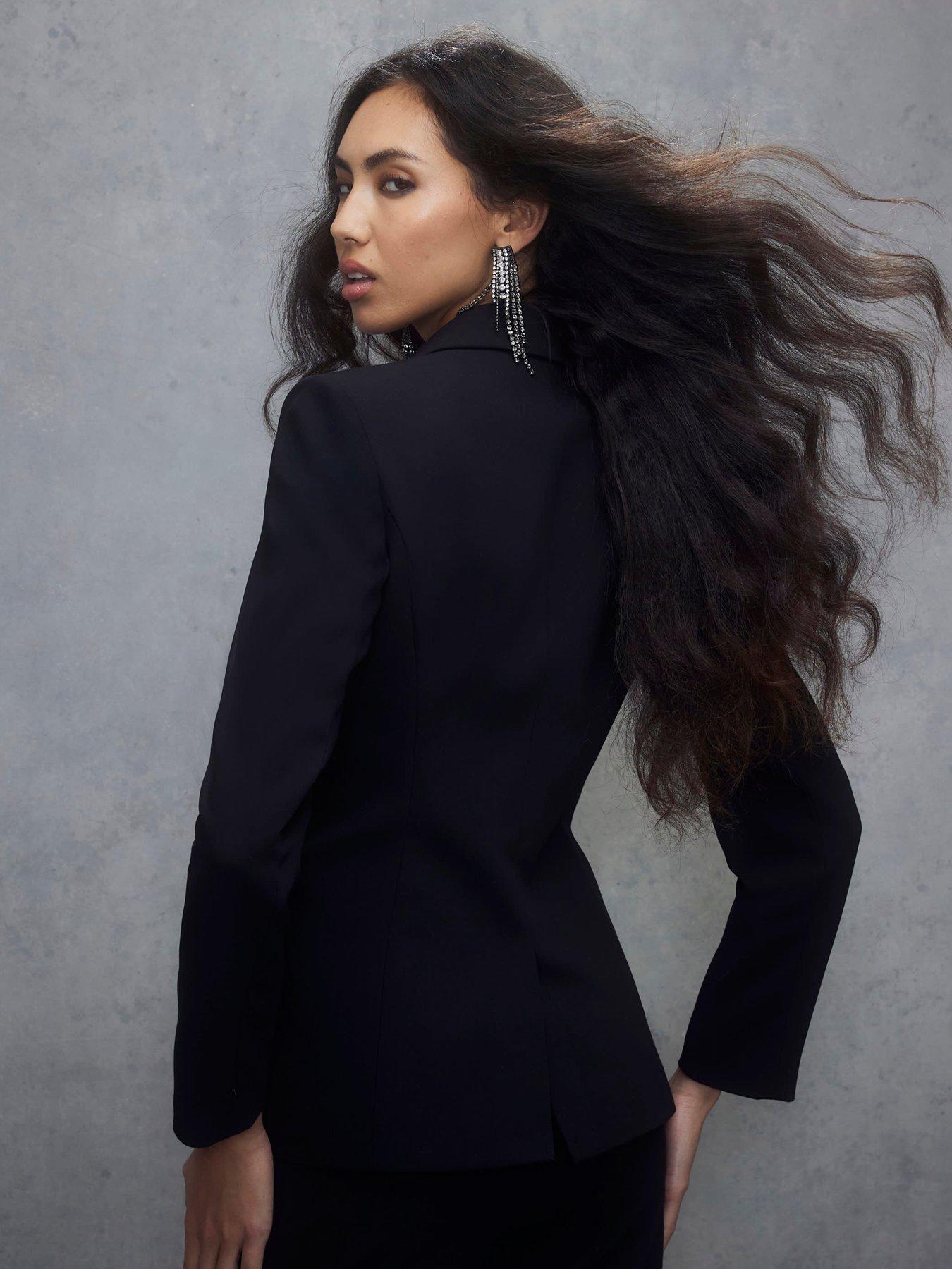  image of river-island-contrast-lapel-tux-blazer-black