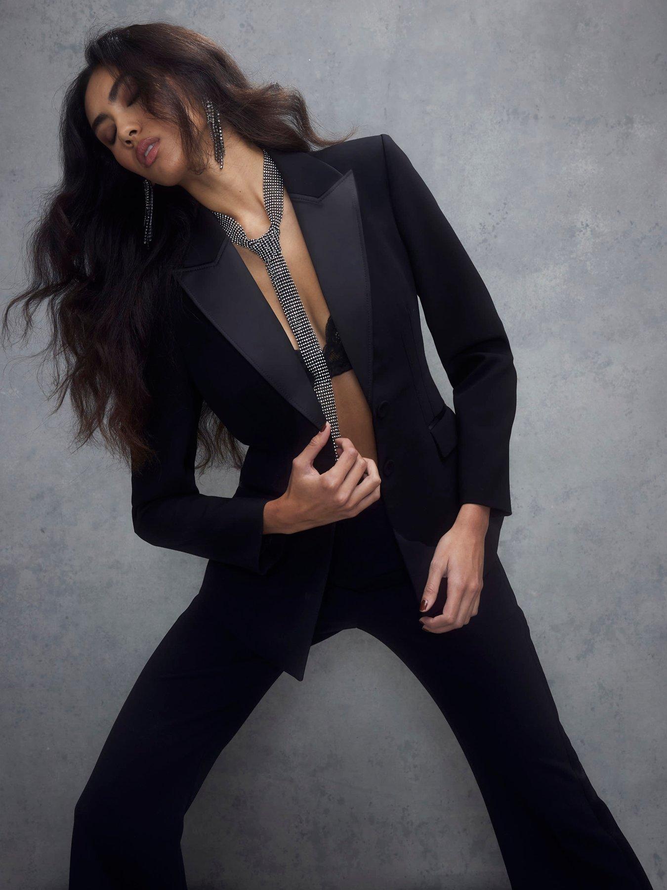  image of river-island-contrast-lapel-tux-blazer-black