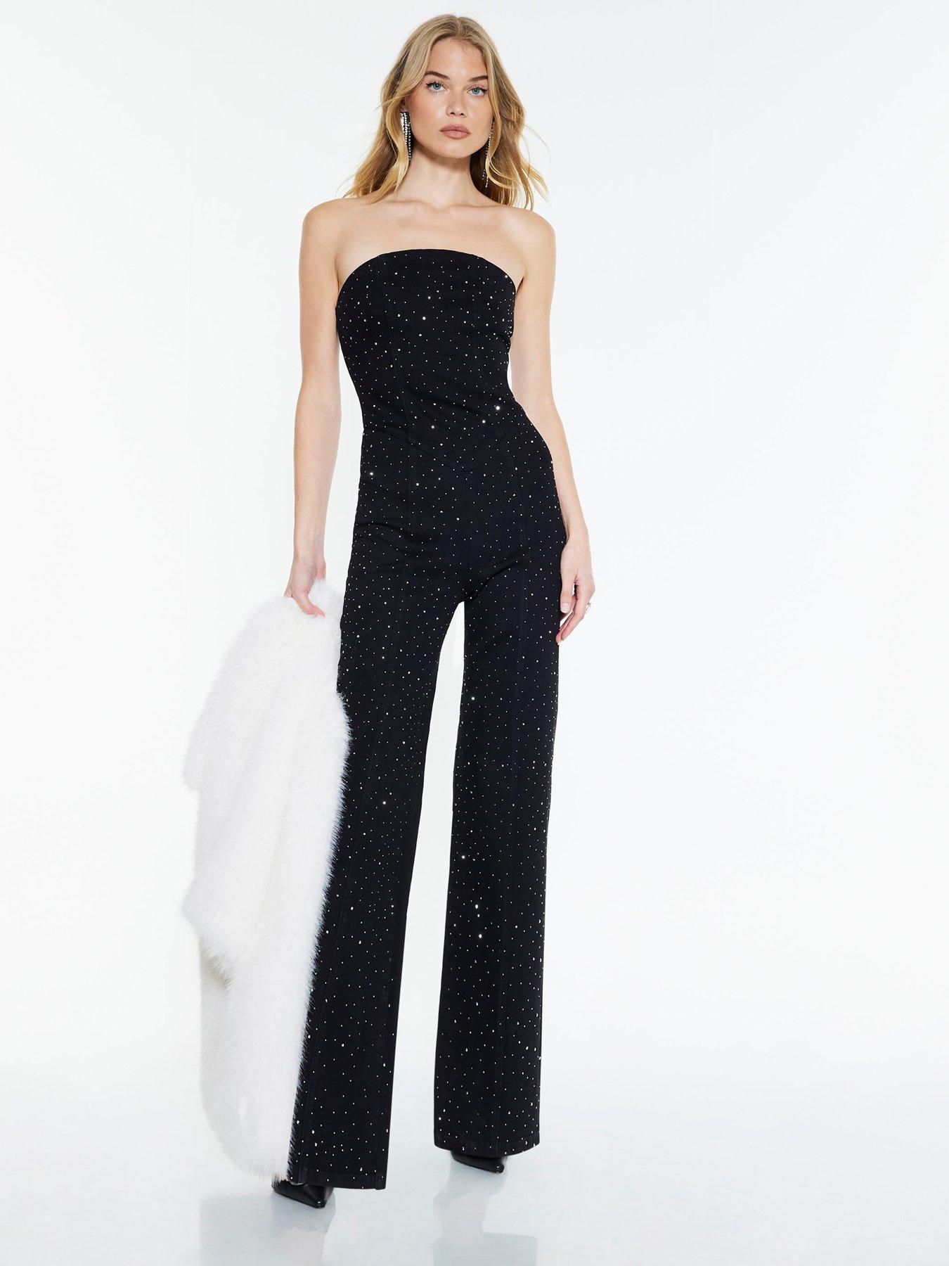  image of river-island-genie-heatseal-jumpsuit-black