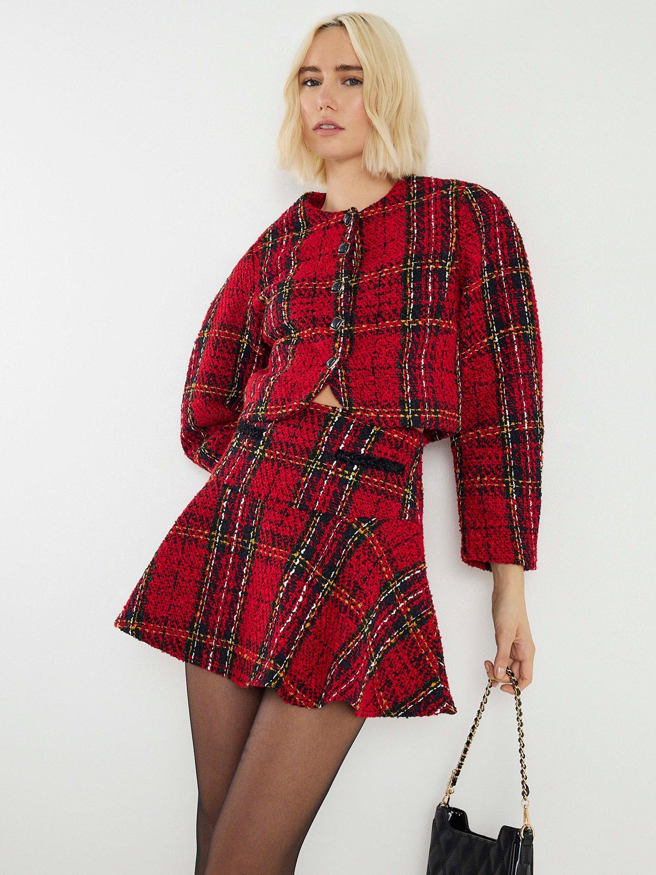 River Island Tartan Boucle Jacket - Red