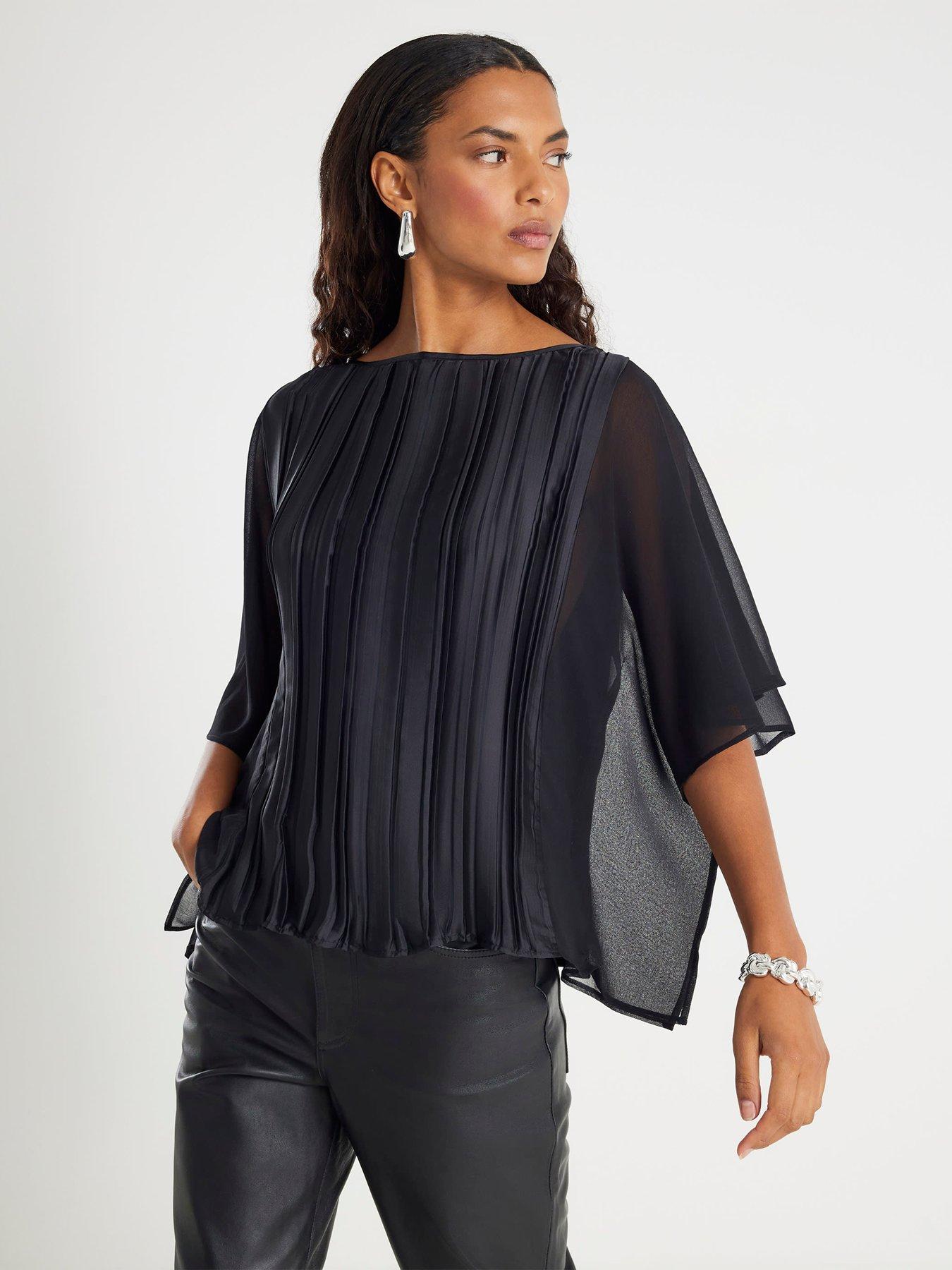 River Island Batwing Crinkle Front Top - Black