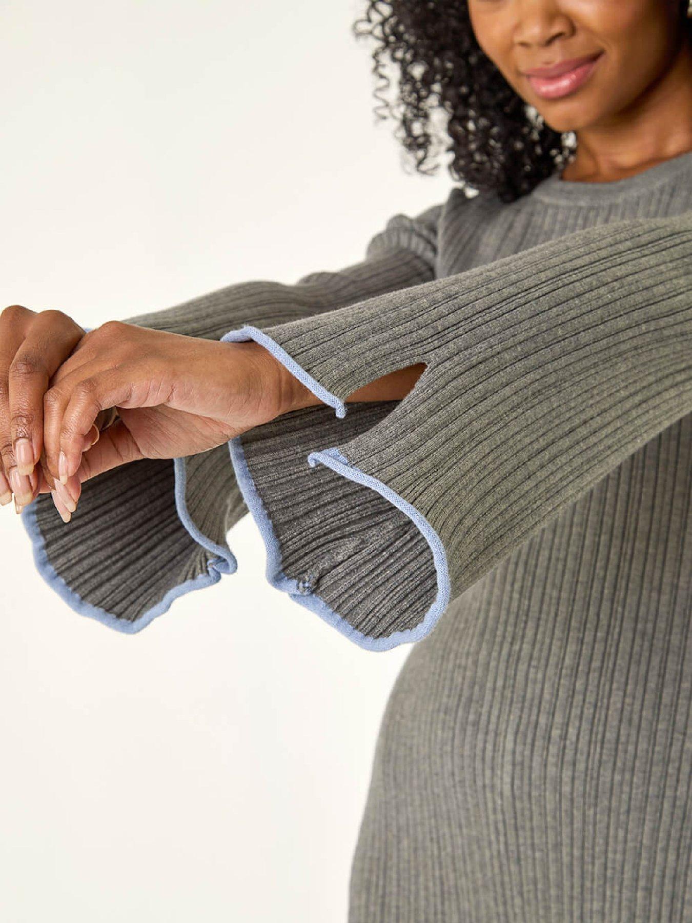  image of roman-petite-contrast-trim-knit-dress-grey