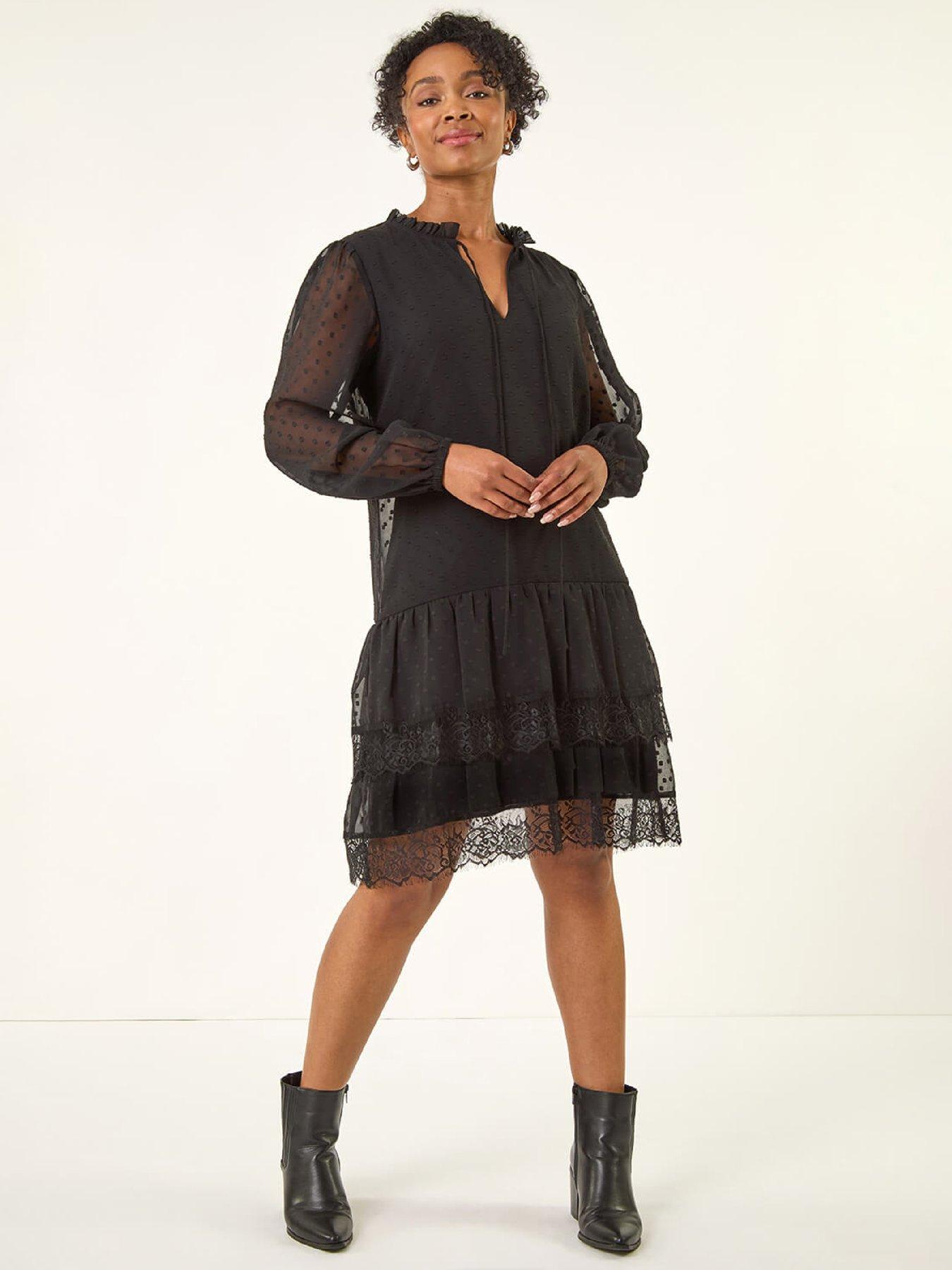 roman-petite-frill-tie-front-lace-dress-black