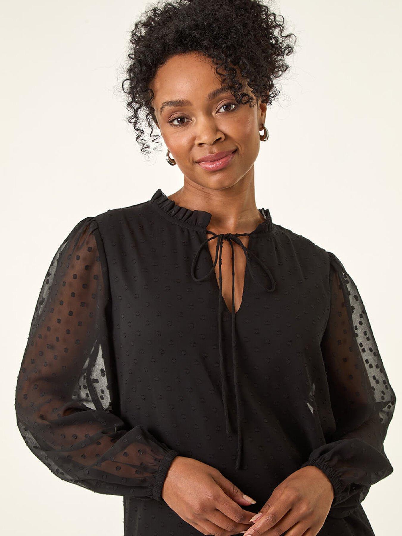  image of roman-petite-frill-tie-front-lace-dress-black