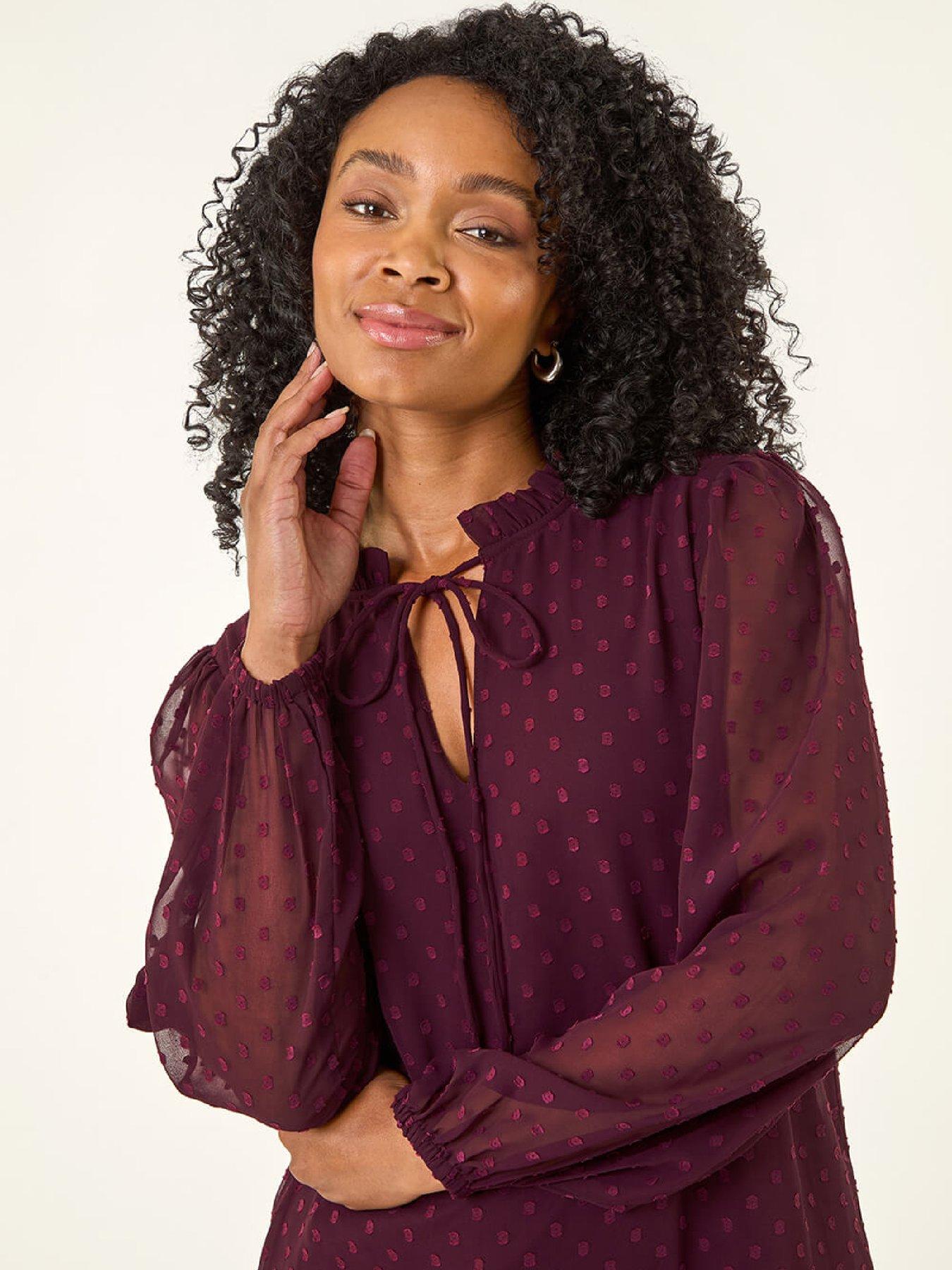  image of roman-petite-frill-tie-front-lace-dress-wine