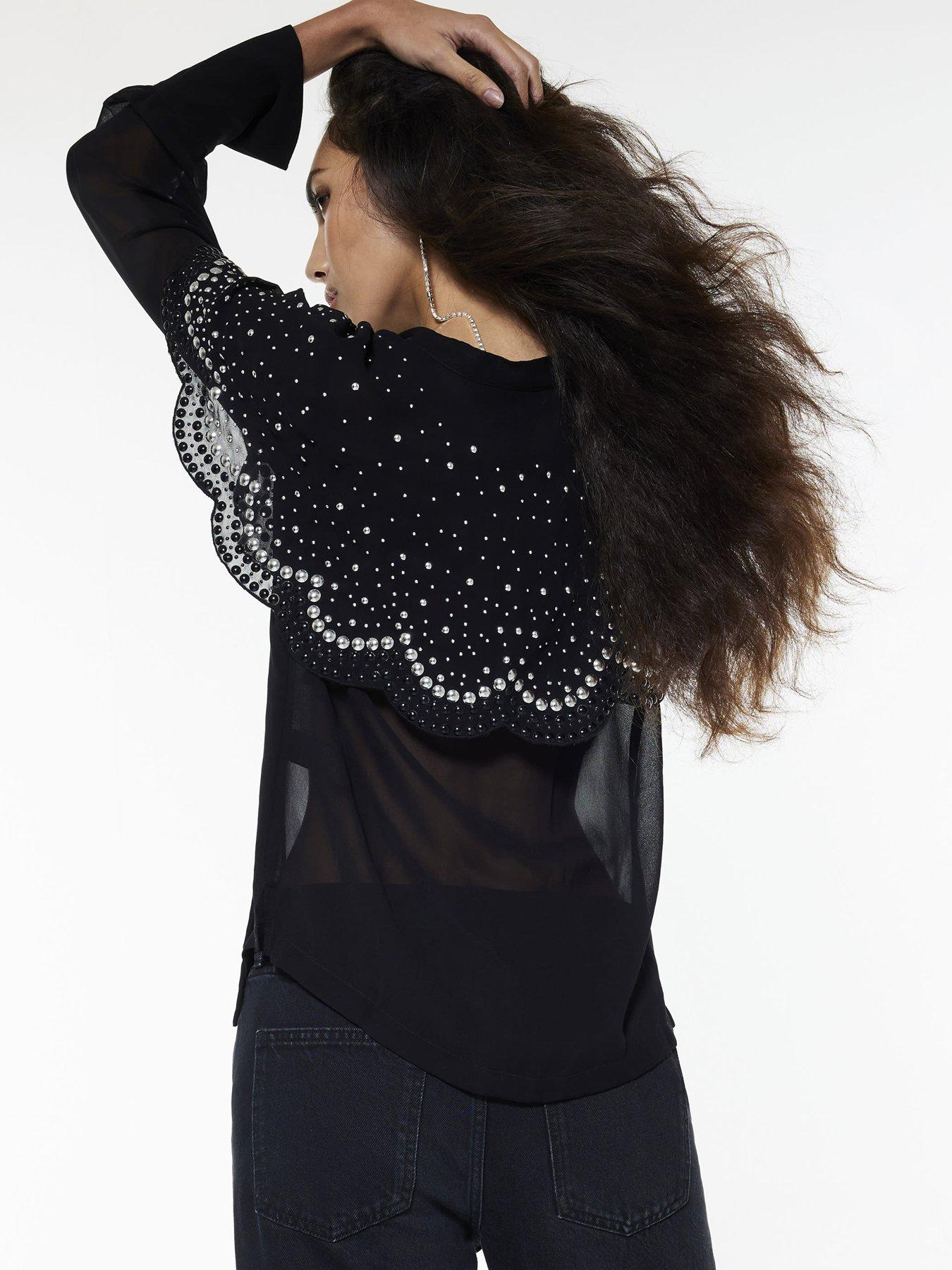stillFront image of river-island-embellished-collar-shirt-black