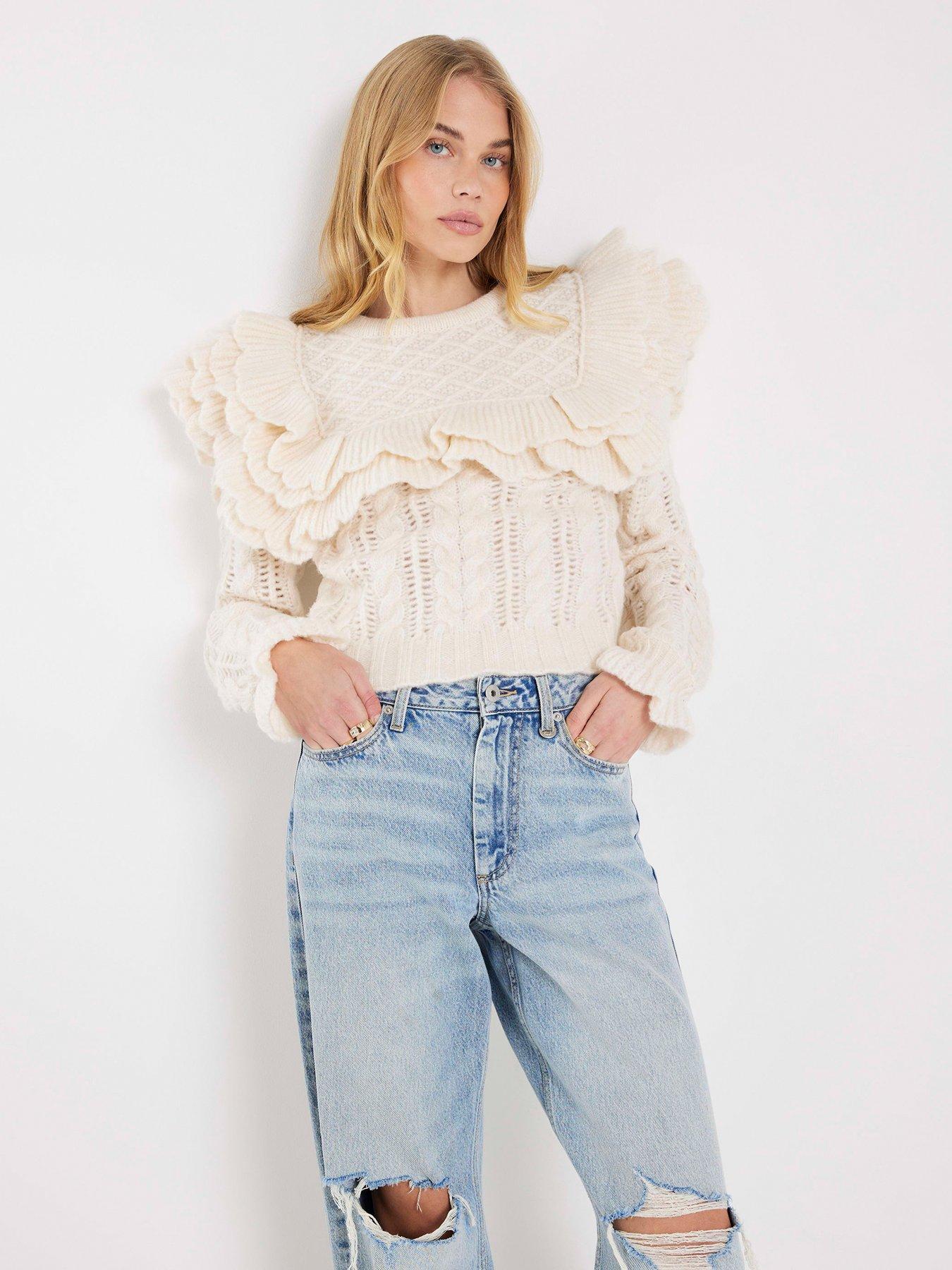 River Island Frill Shoulder Jumper - Cream