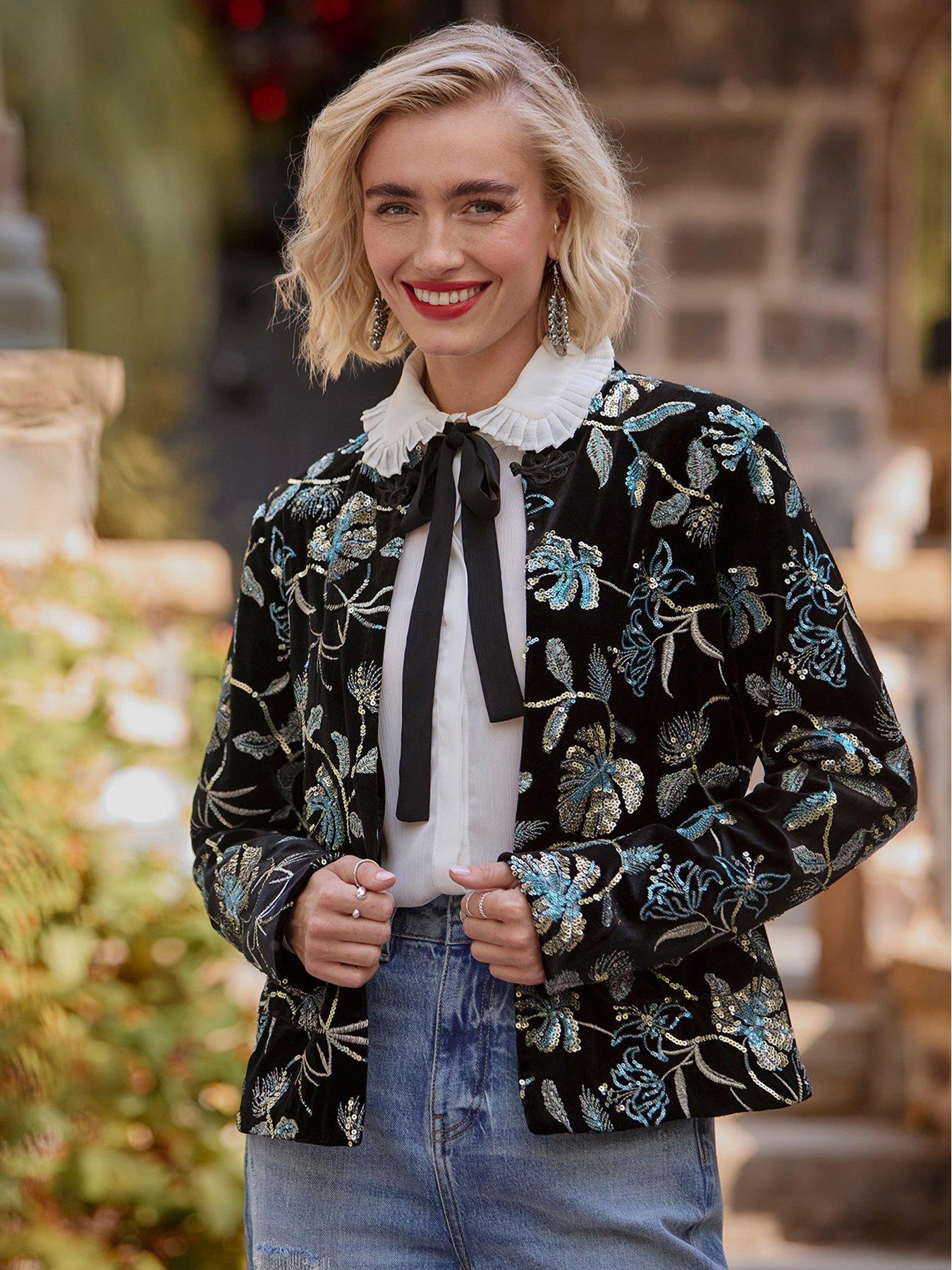  image of joe-browns-sadie-boutique-embroidered-jacket-black