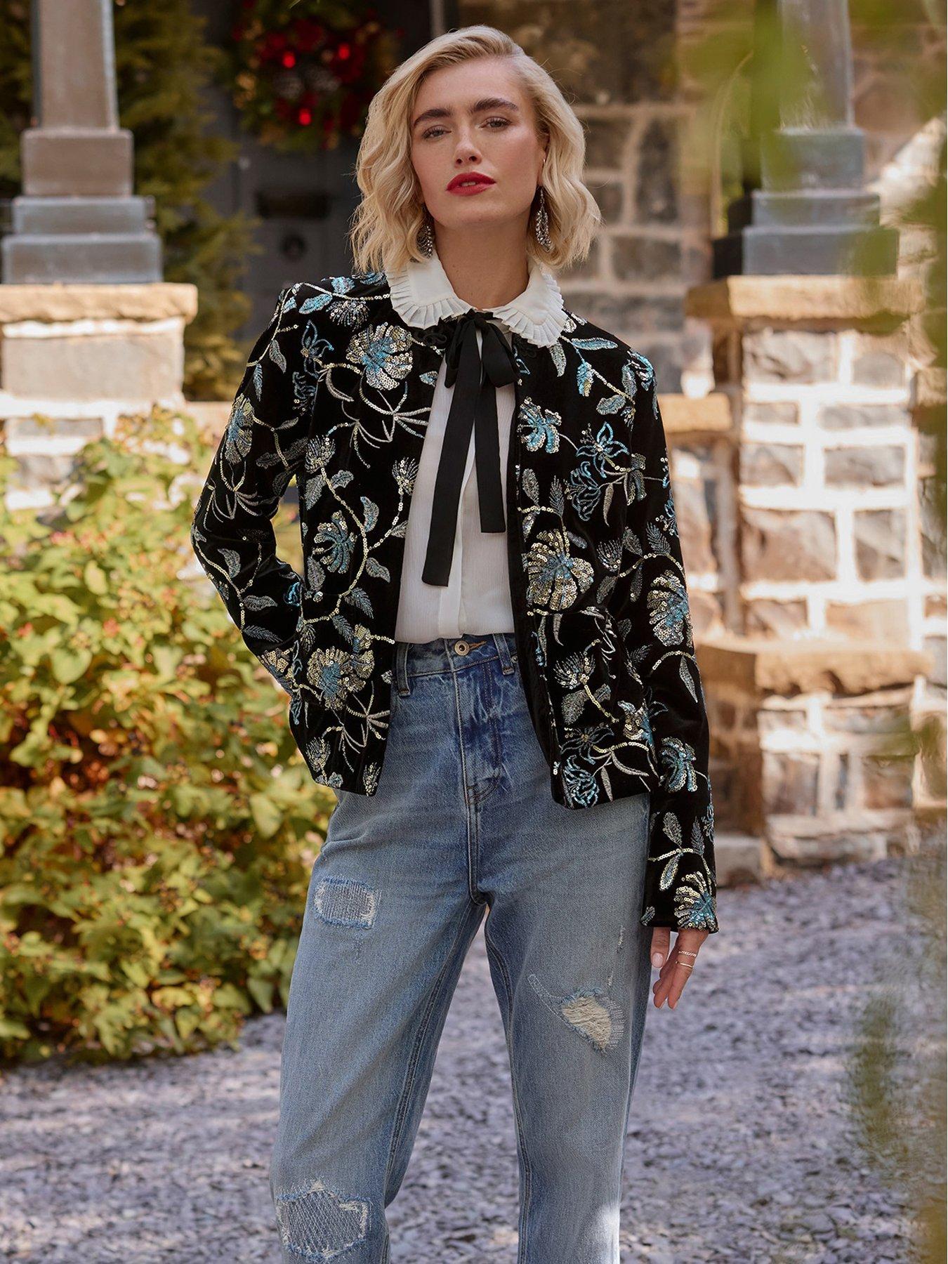  image of joe-browns-sadie-boutique-embroidered-jacket-black