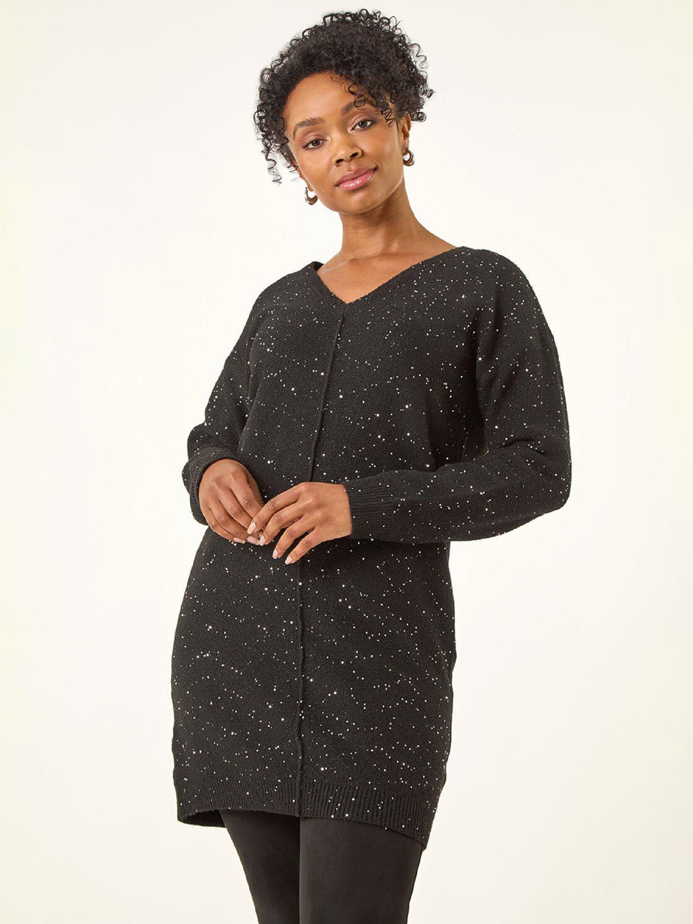  image of roman-petite-sparkle-v-neck-knit-jumper-black
