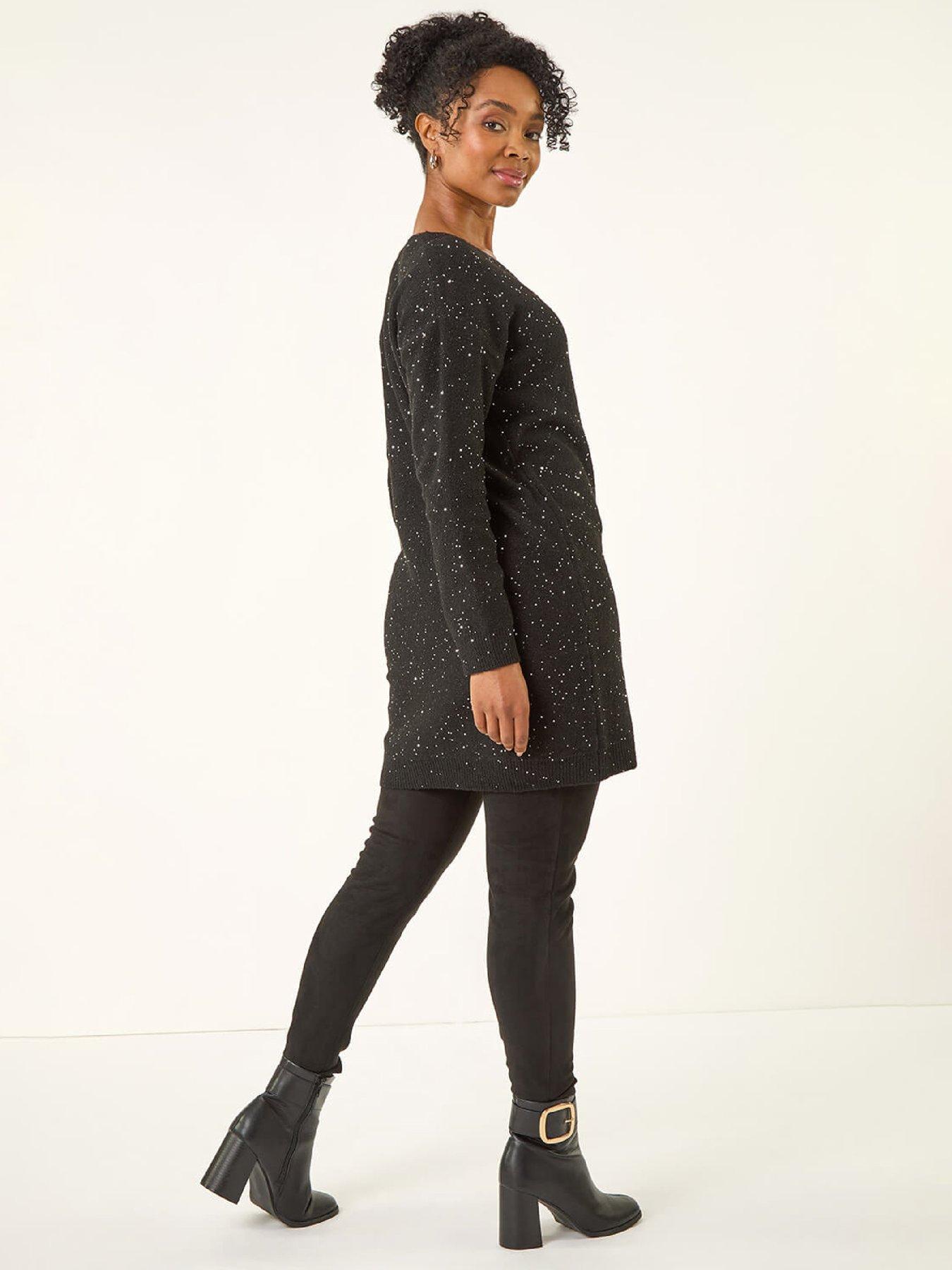  image of roman-petite-sparkle-v-neck-knit-jumper-black