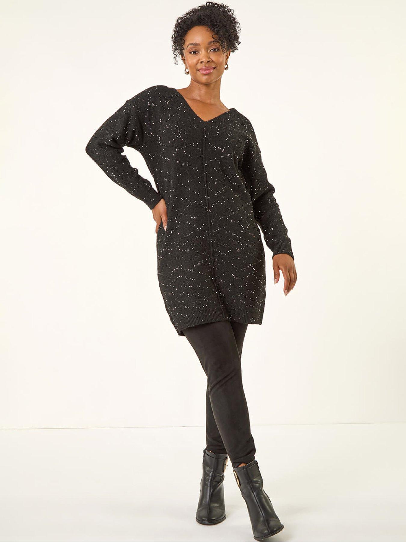  image of roman-petite-sparkle-v-neck-knit-jumper-black