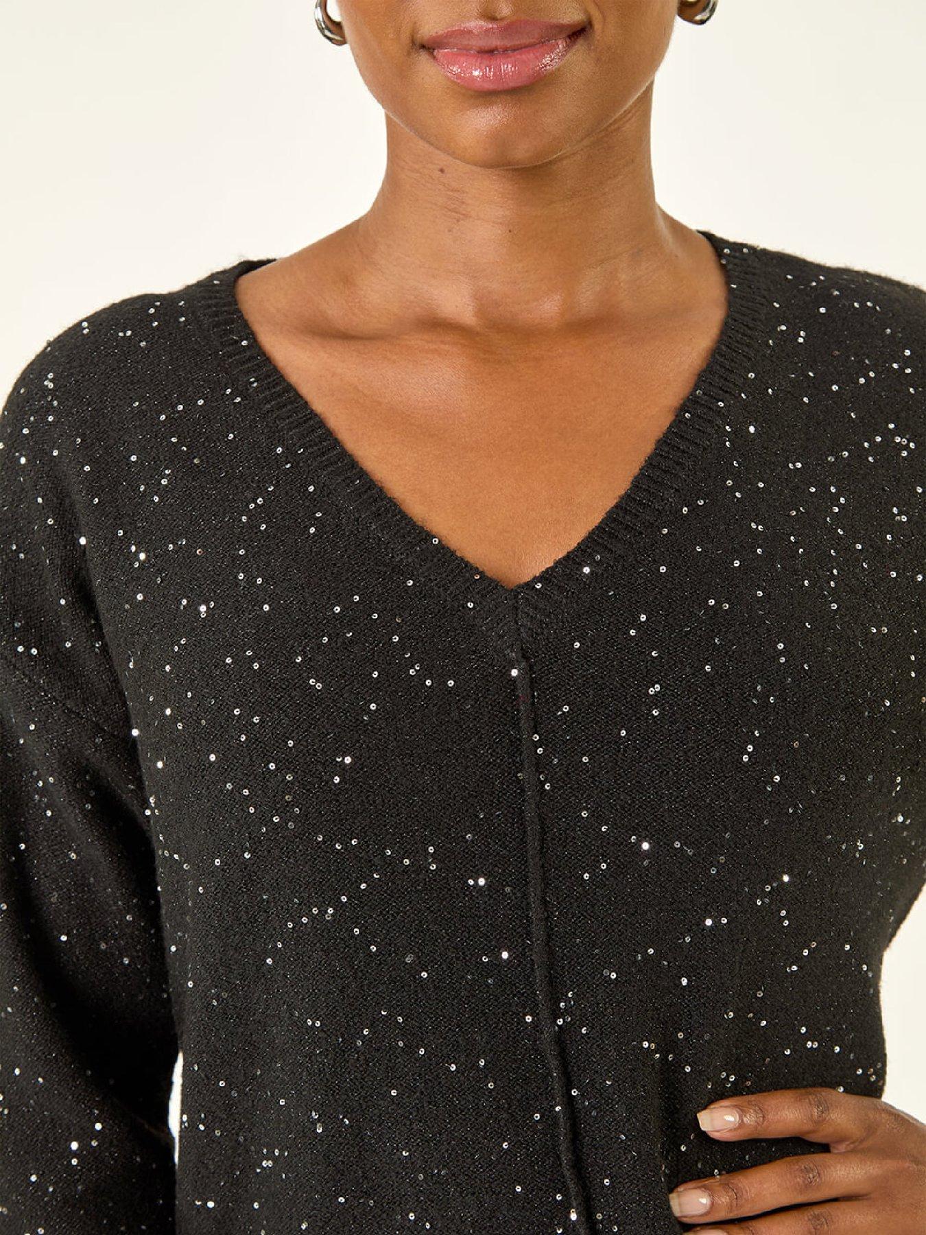  image of roman-petite-sparkle-v-neck-knit-jumper-black