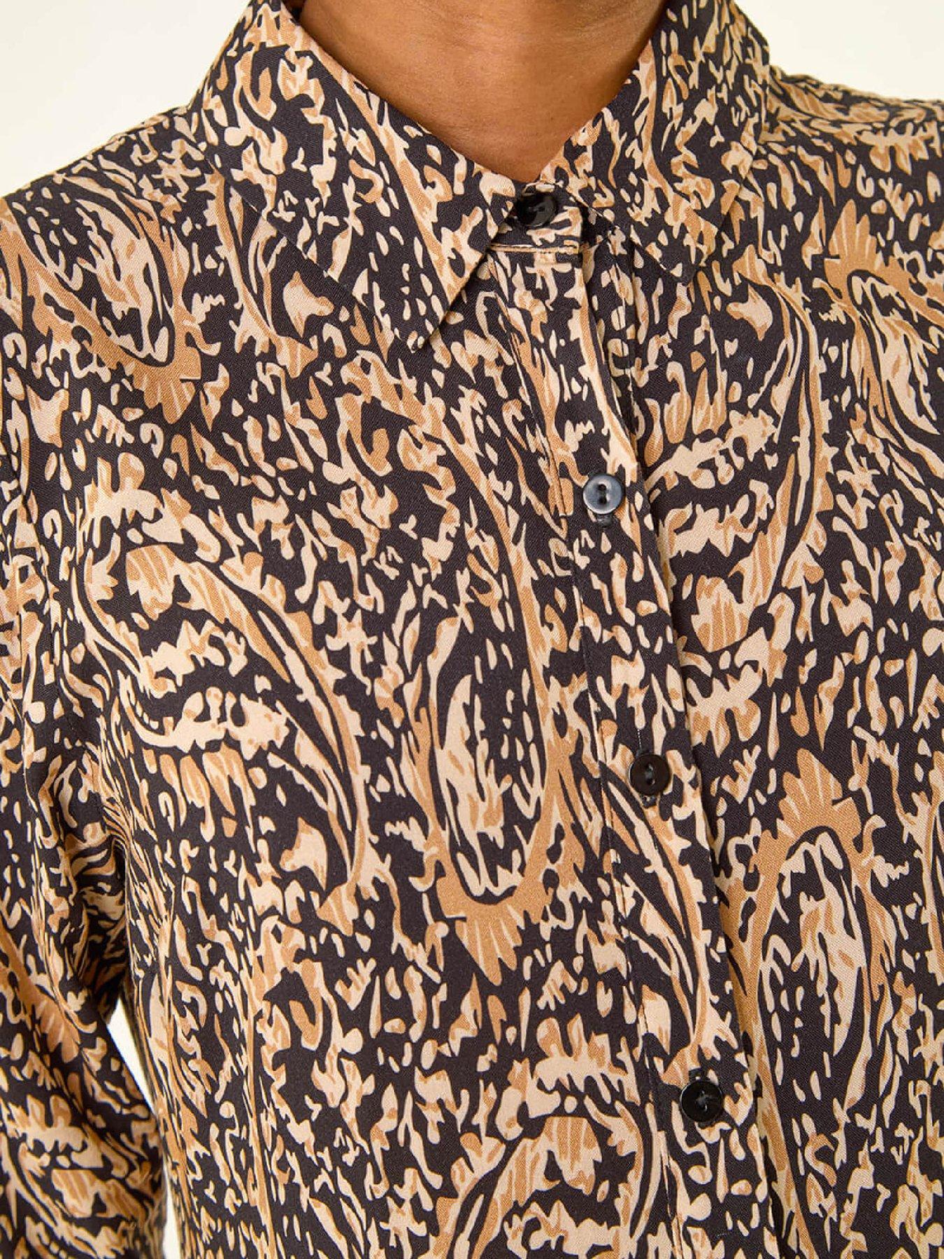 Image 5 of 5 of Roman Petite Abstract Print Tiered Midi Dress - Brown