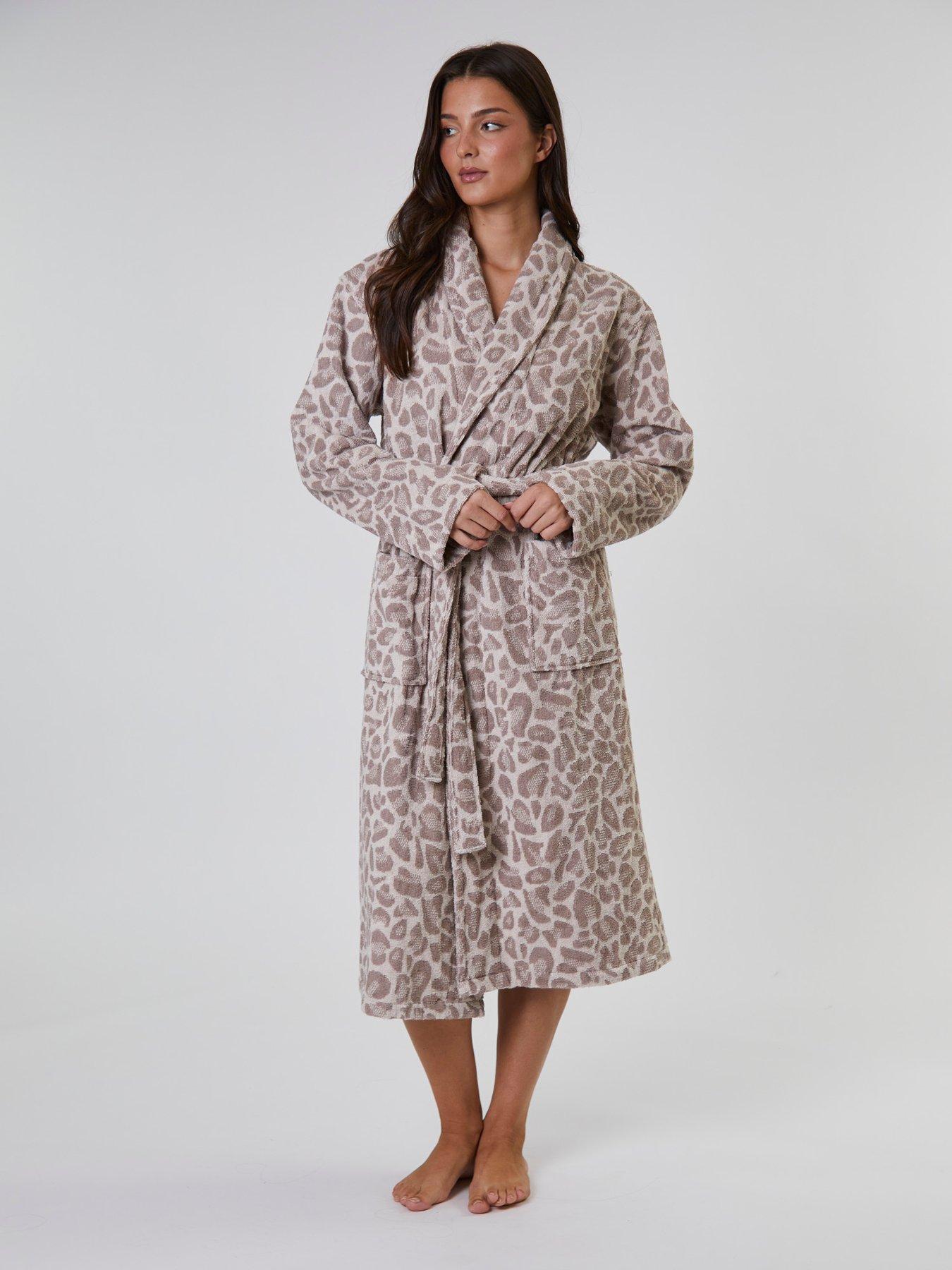  image of loungeable-leopard-shawl-robe-beige