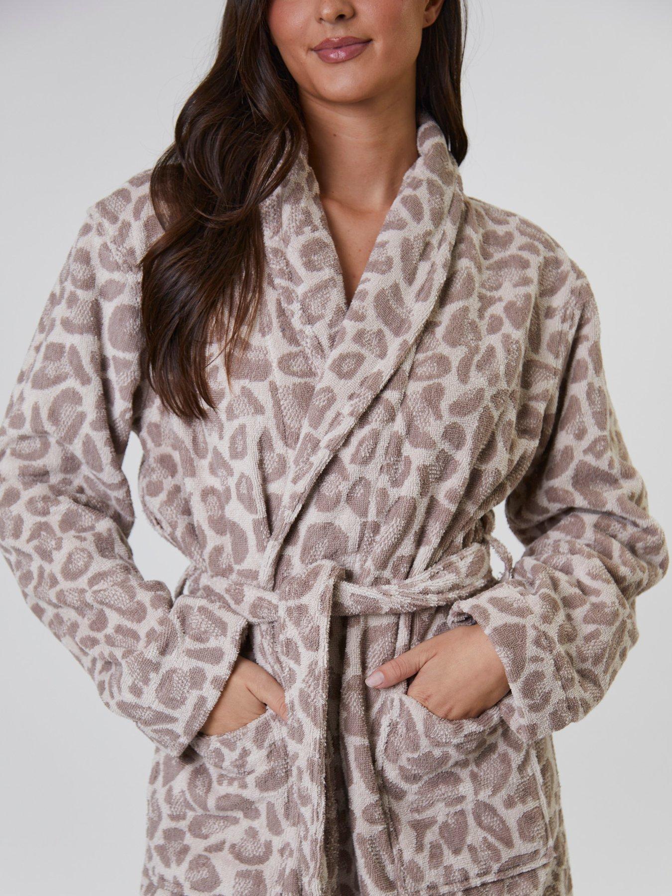  image of loungeable-leopard-shawl-robe-beige