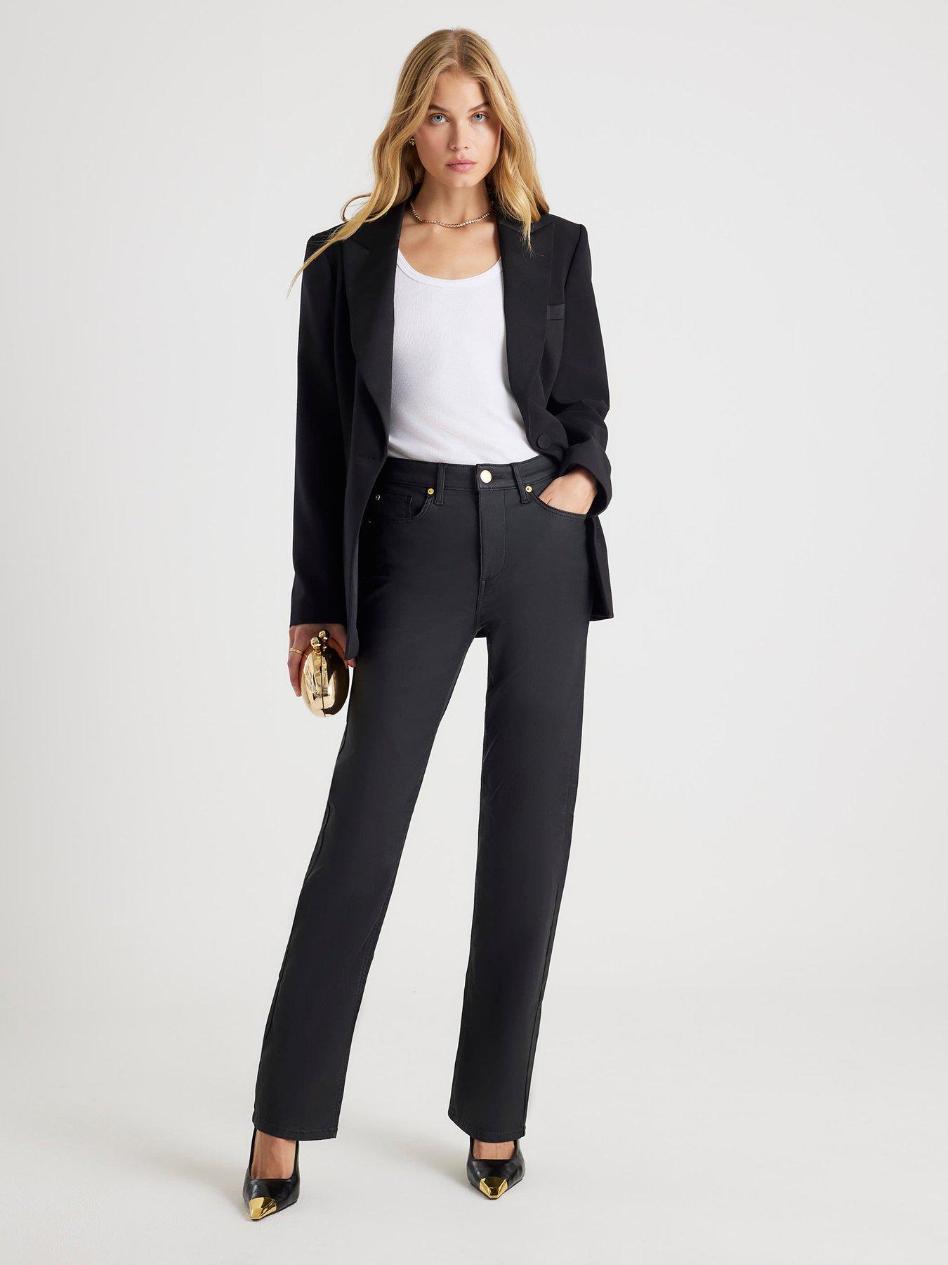 River Island Monica Coated Stretch Straight Jeans - Black