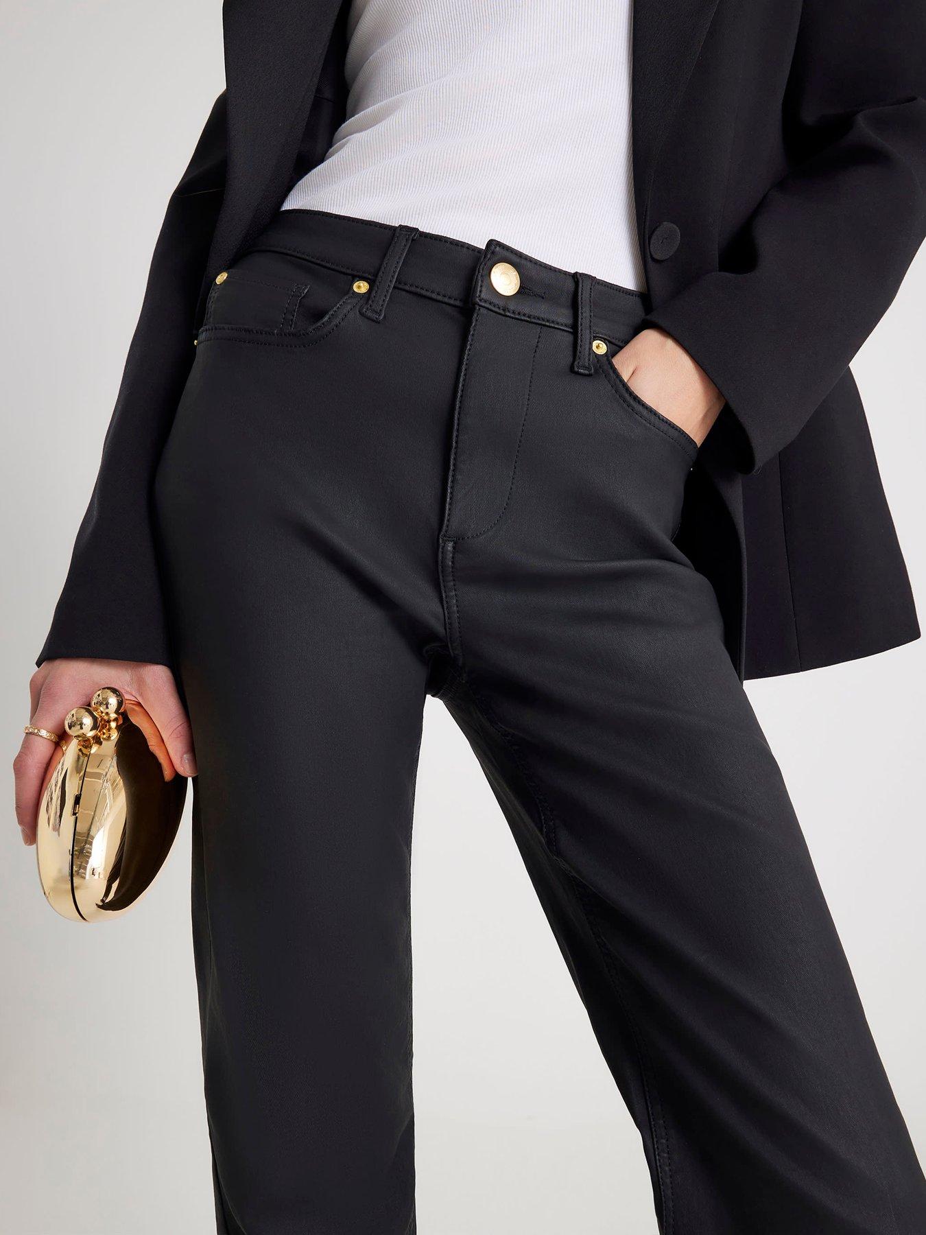  image of river-island-monica-coated-stretch-straight-jeansnbsp--black