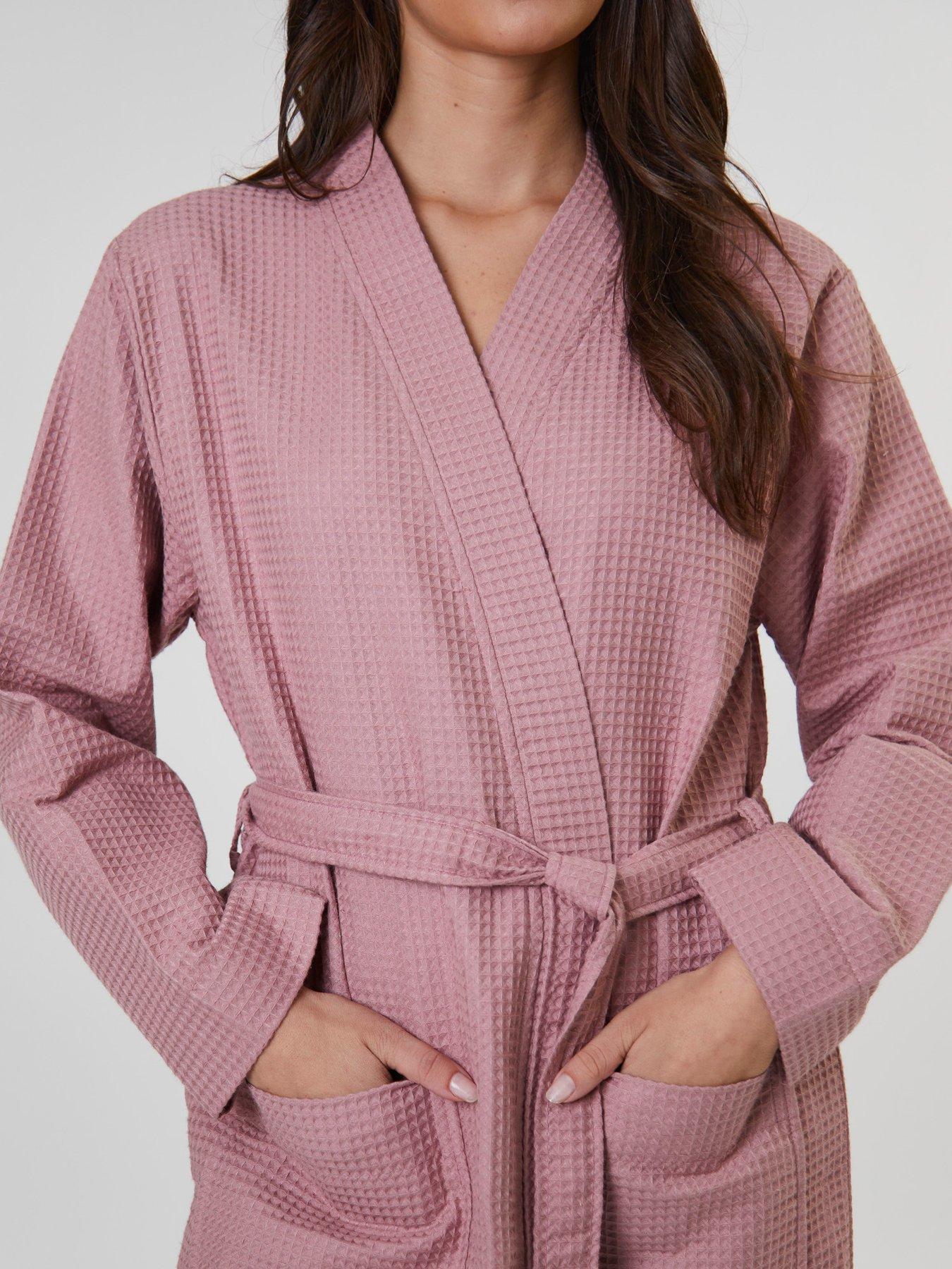  image of loungeable-cotton-waffle-robe-pink