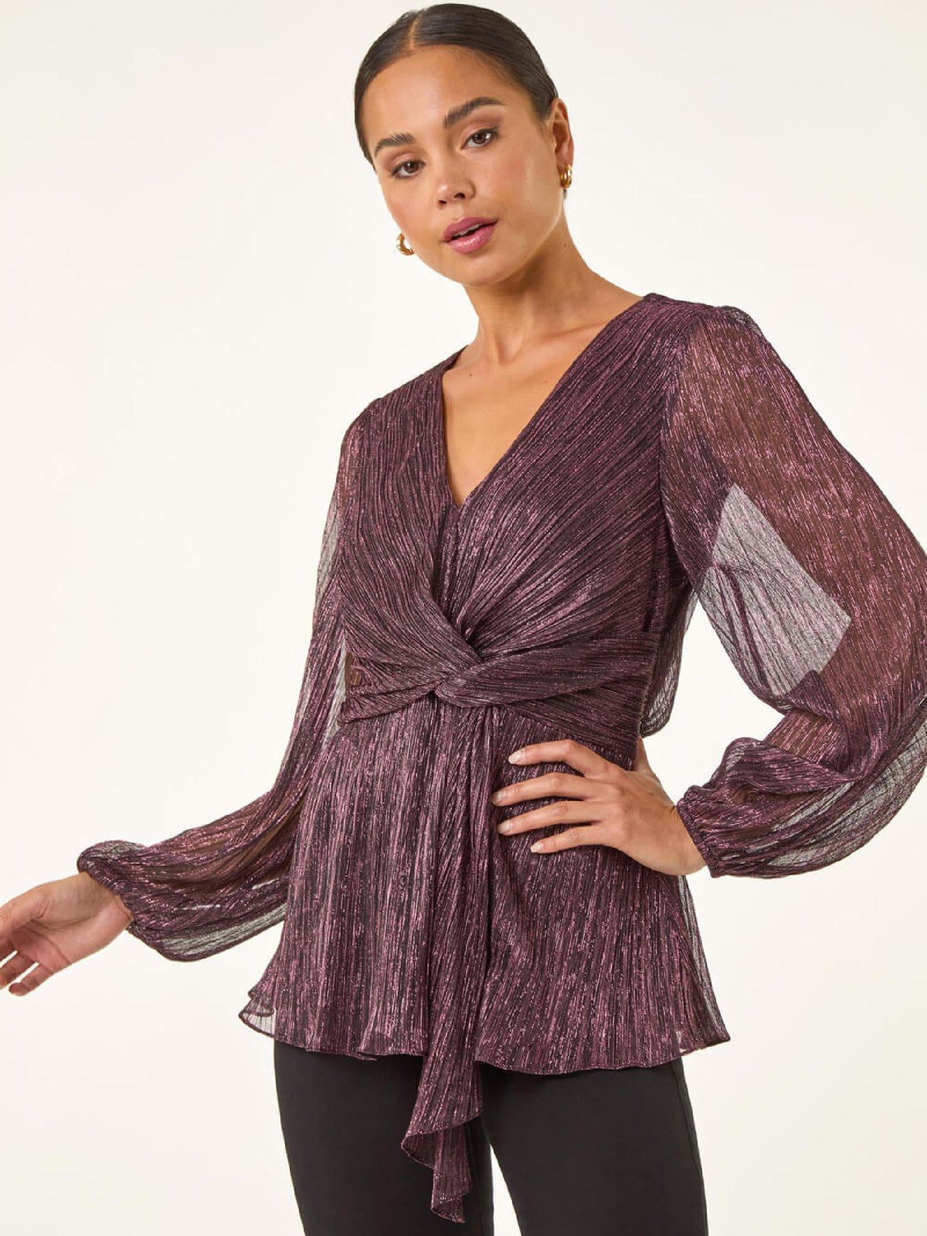  image of roman-petite-shimmer-twist-stretch-top-pink