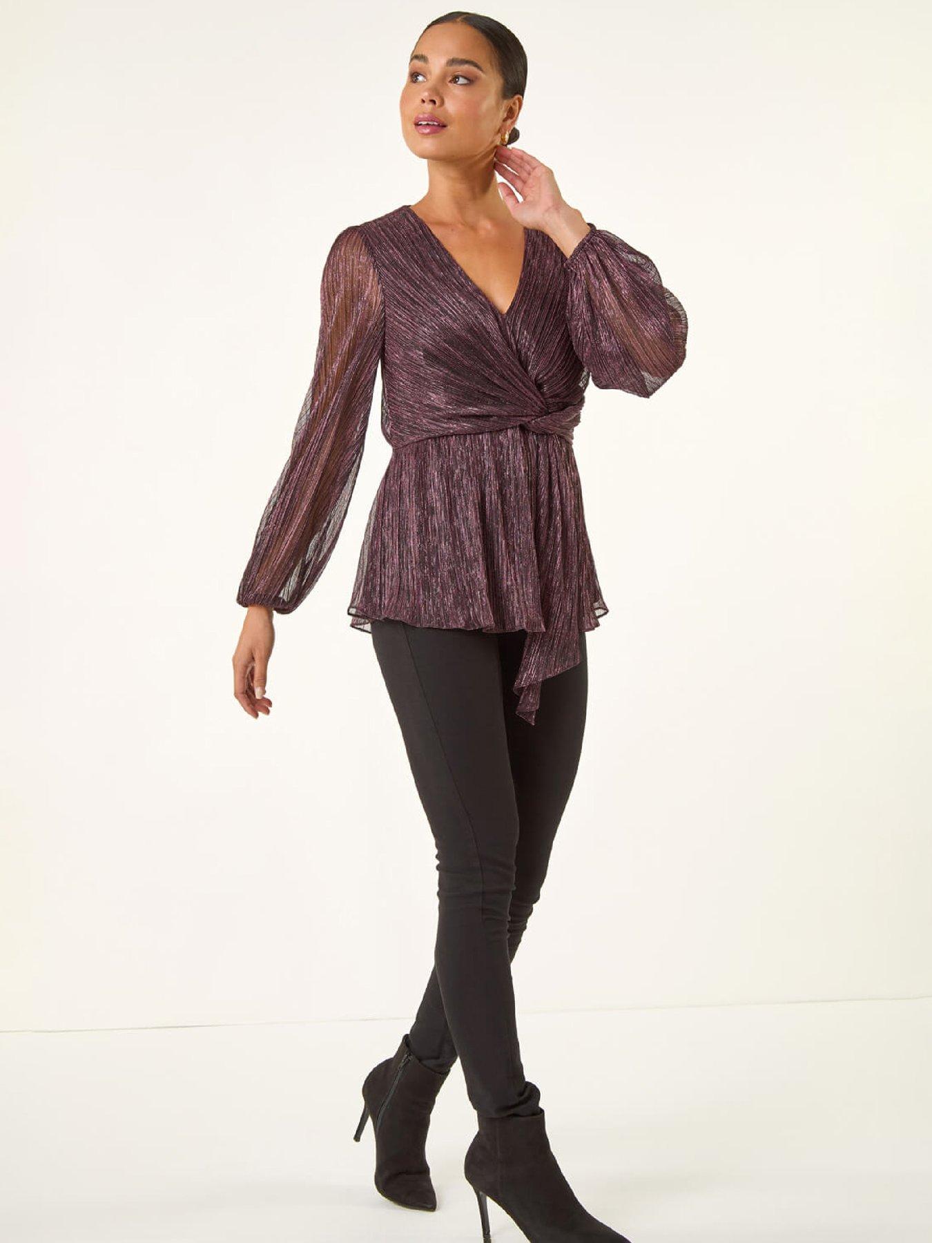  image of roman-petite-shimmer-twist-stretch-top-pink