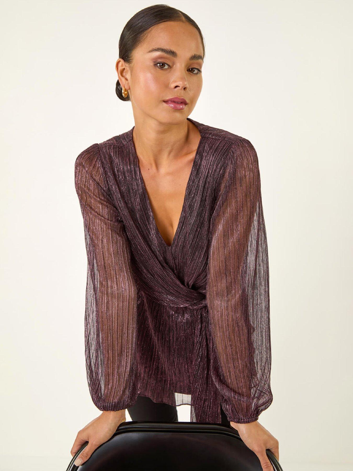  image of roman-petite-shimmer-twist-stretch-top-pink