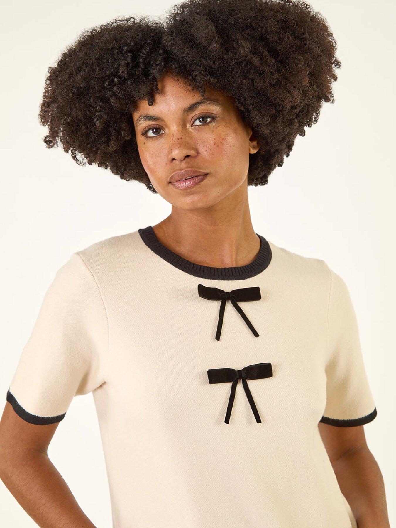 Image 4 of 5 of Roman Bow Detail Knitted Dress - Ivory