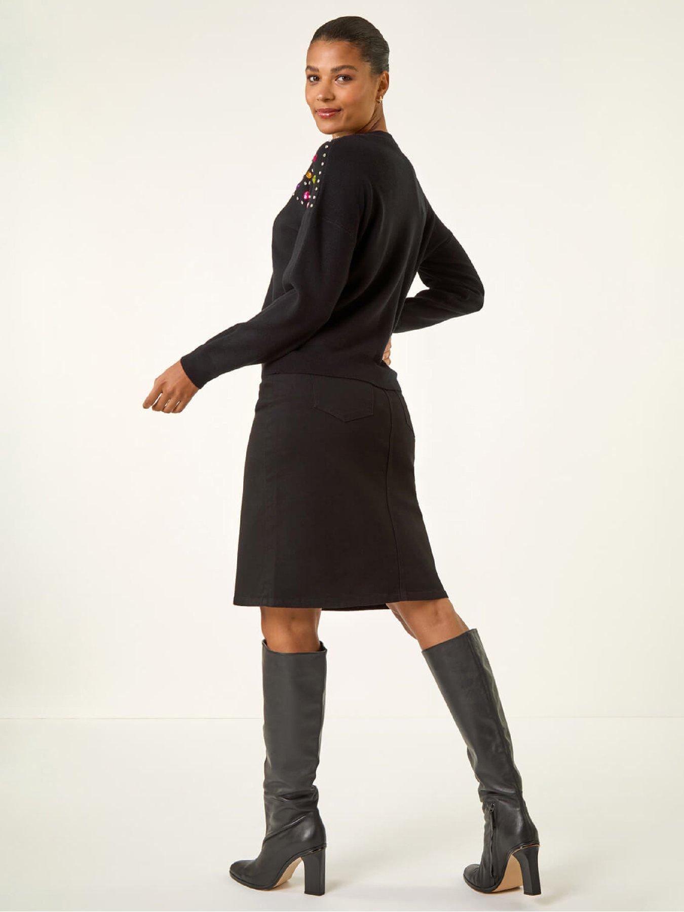  image of roman-embellished-shoulder-knit-jumper-black