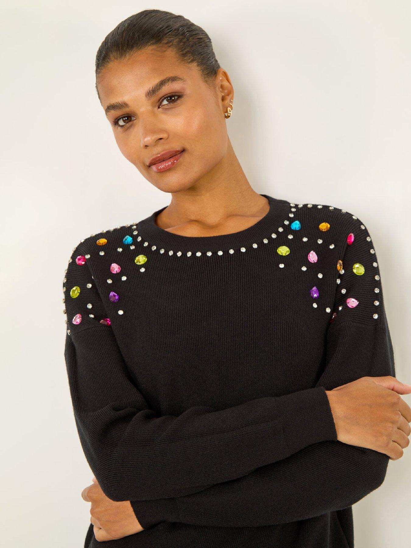  image of roman-embellished-shoulder-knit-jumper-black