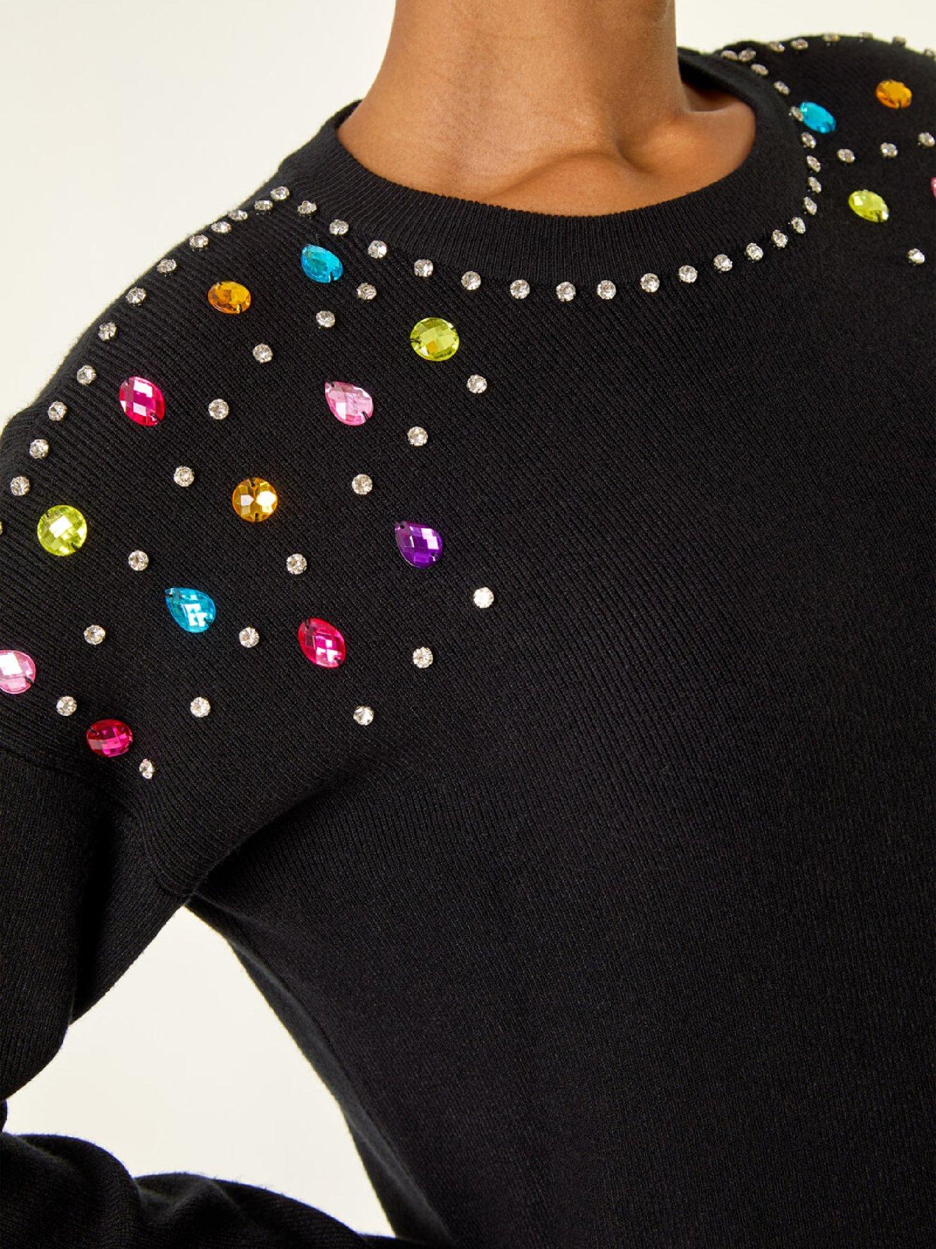  image of roman-embellished-shoulder-knit-jumper-black