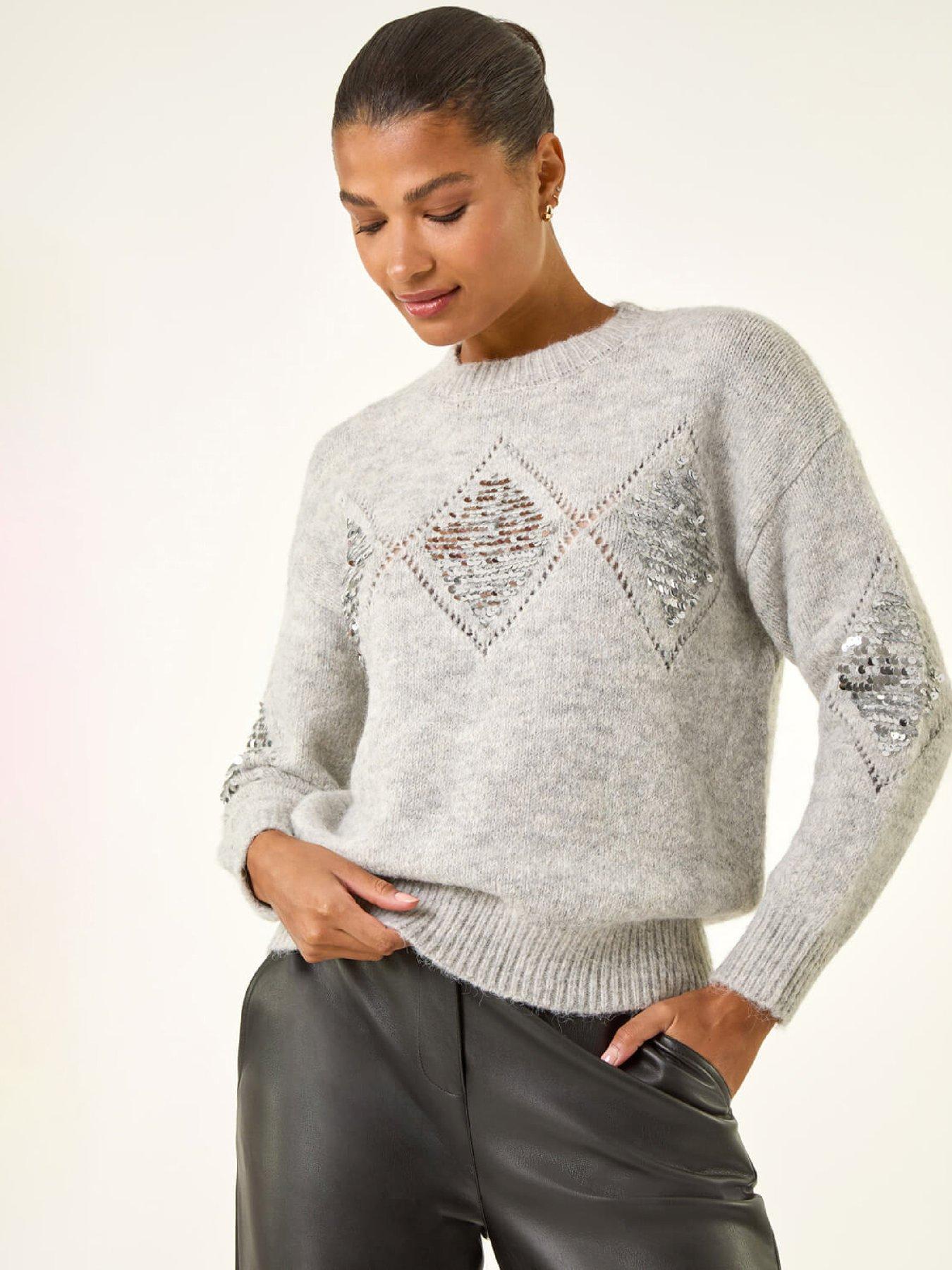 Roman Diamond Sequin Knit Jumper - Grey