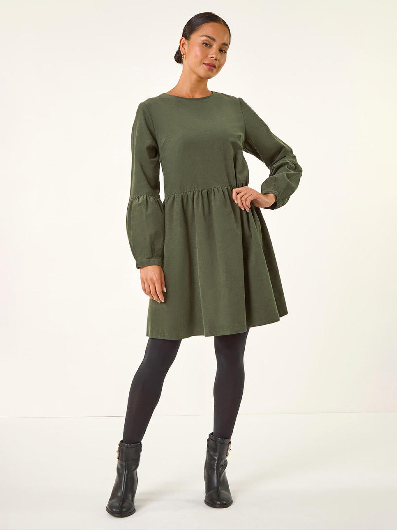 Roman Petite Cord Cotton Mini Dress - Khaki