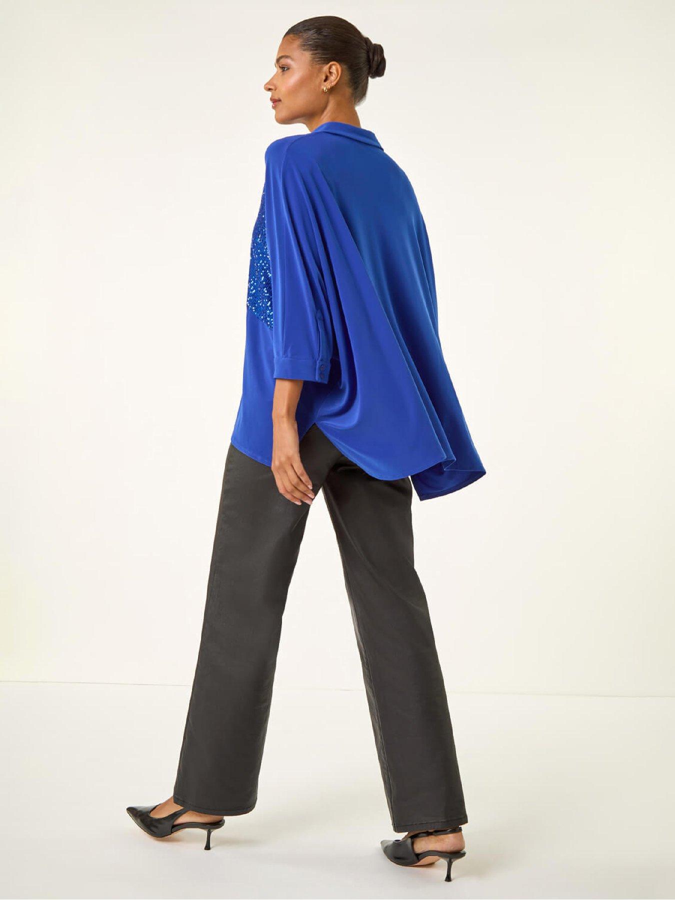 Image 2 of 5 of Roman Sequin Buttoned Blouse - Royal Blue