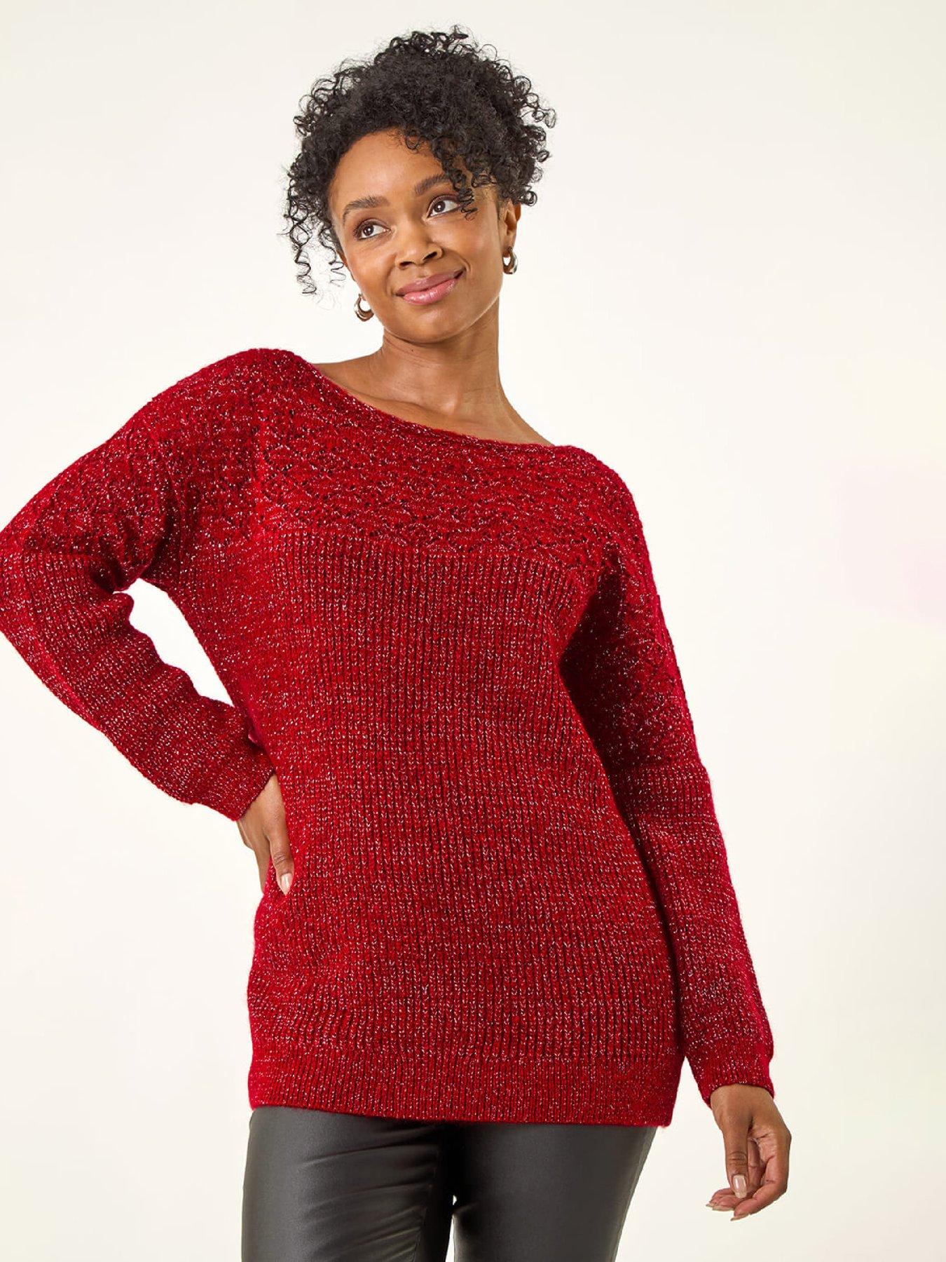 Roman Petite Metallic Contrast Knit Jumper - Red
