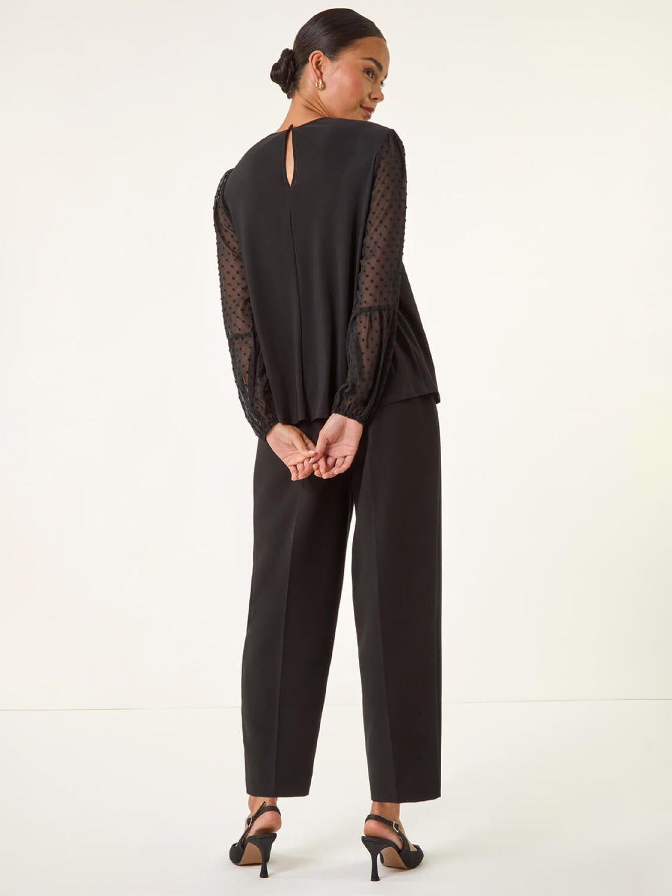  image of roman-petite-contrast-dobby-stretch-top-black