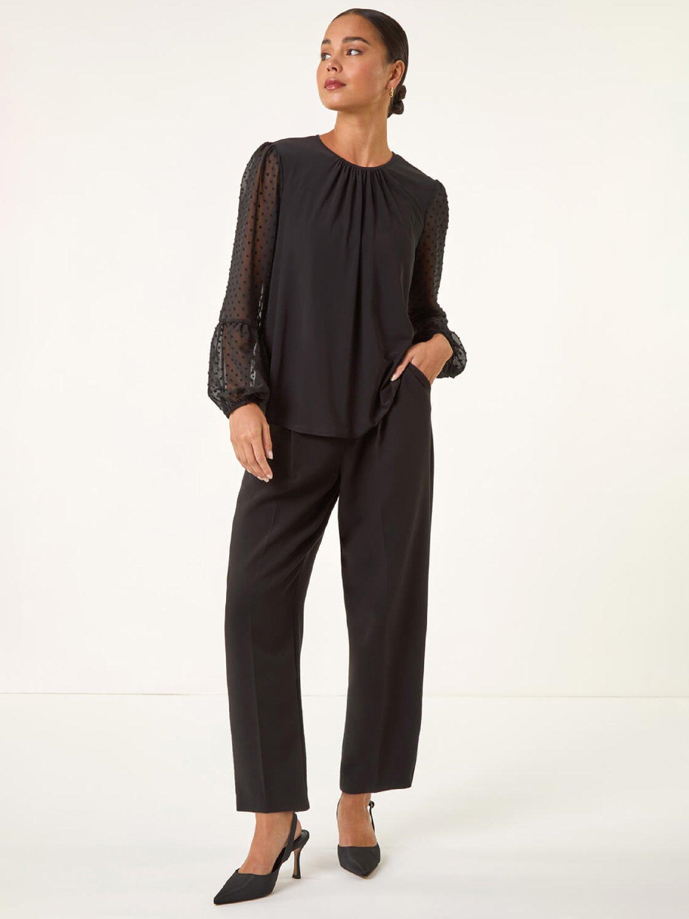  image of roman-petite-contrast-dobby-stretch-top-black