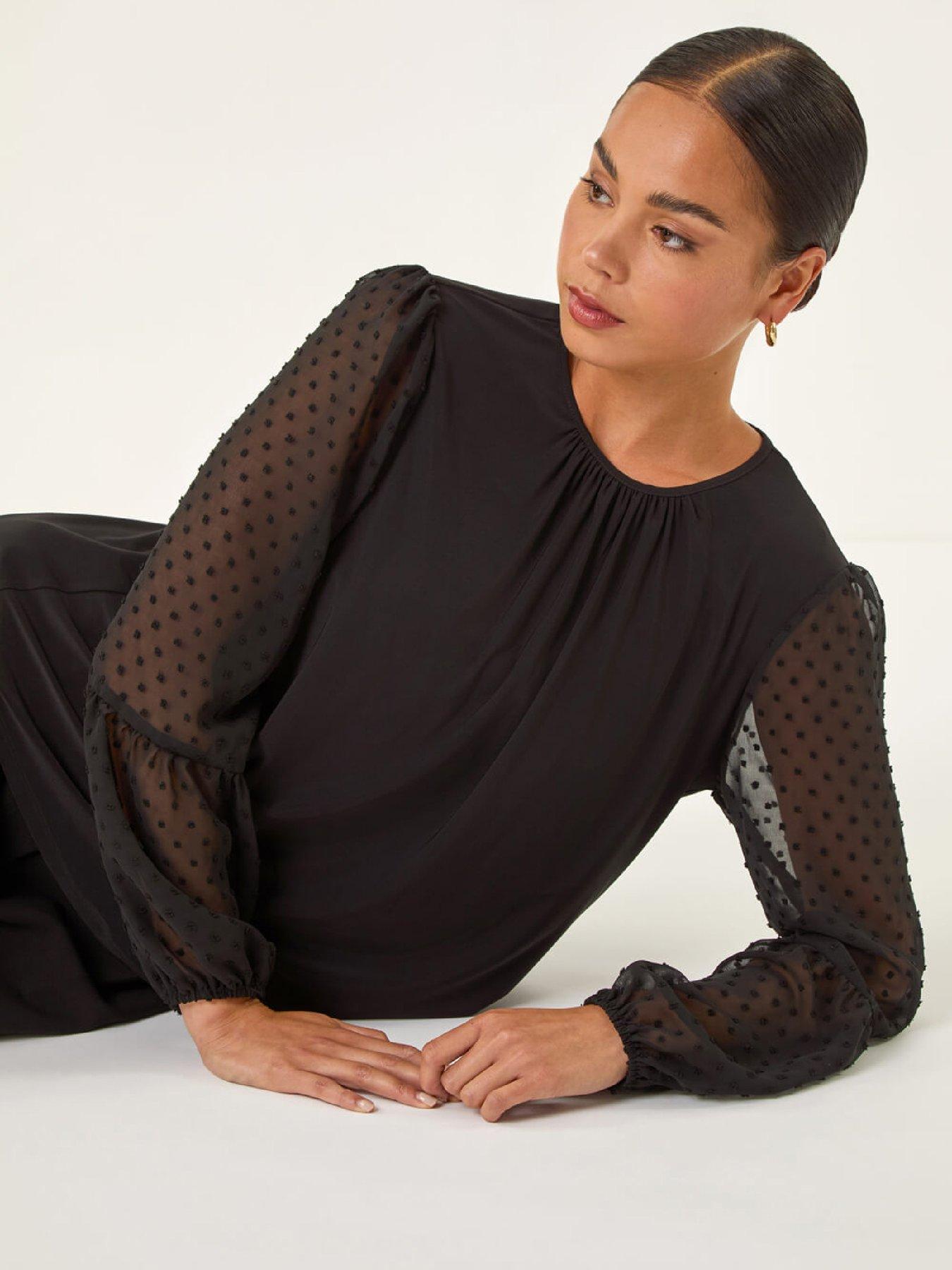  image of roman-petite-contrast-dobby-stretch-top-black