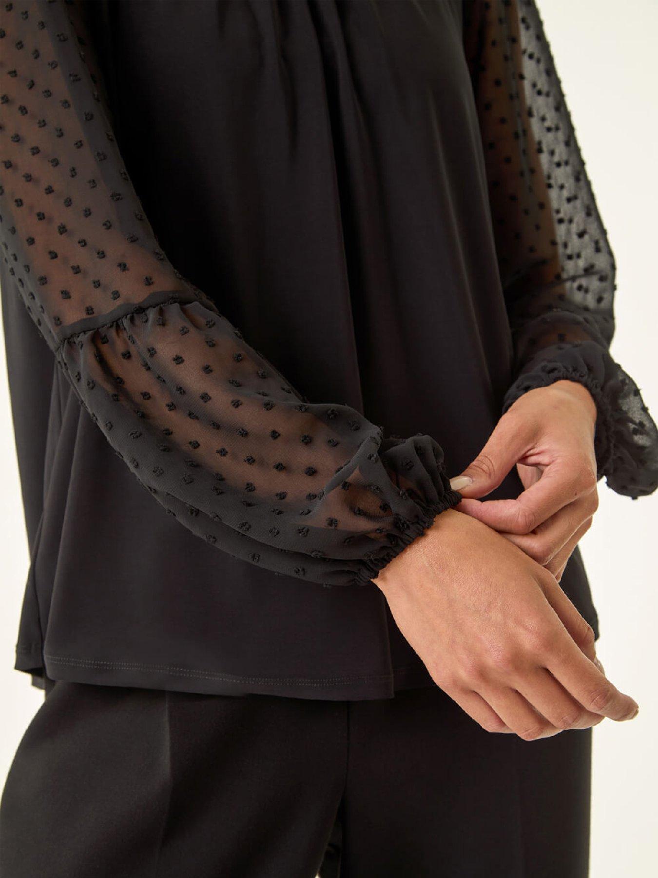  image of roman-petite-contrast-dobby-stretch-top-black