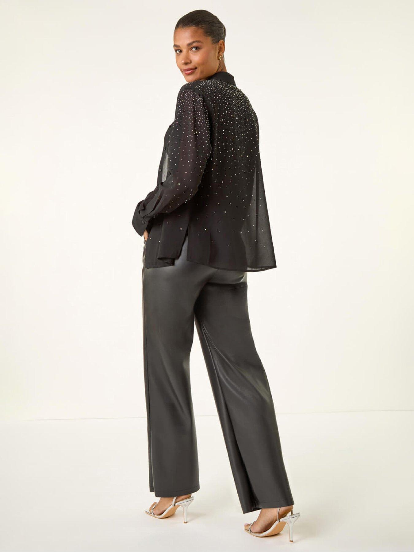  image of roman-diamante-hotfix-button-blouse-black