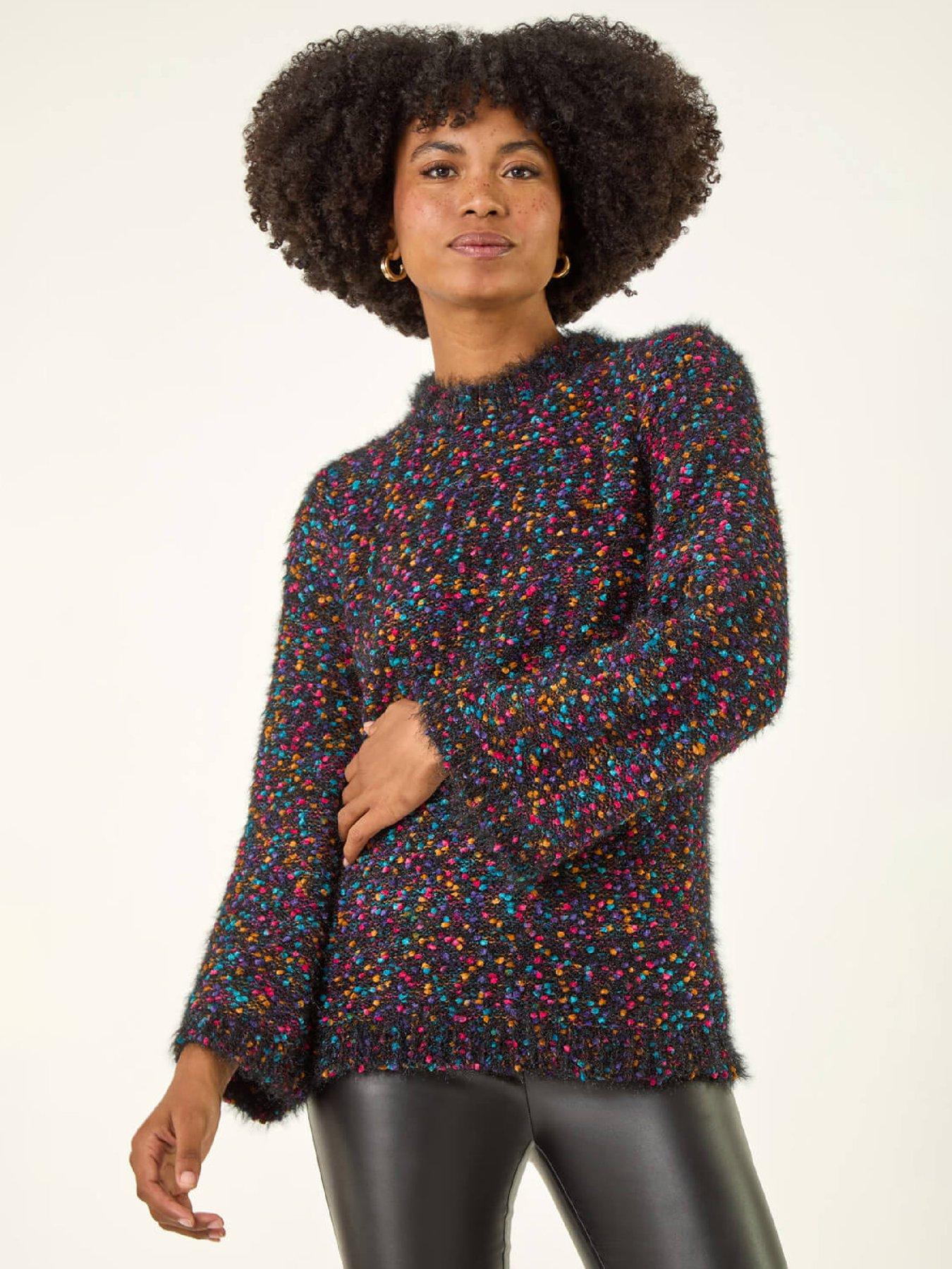 Roman Fluffy Print Knit Jumper - Black