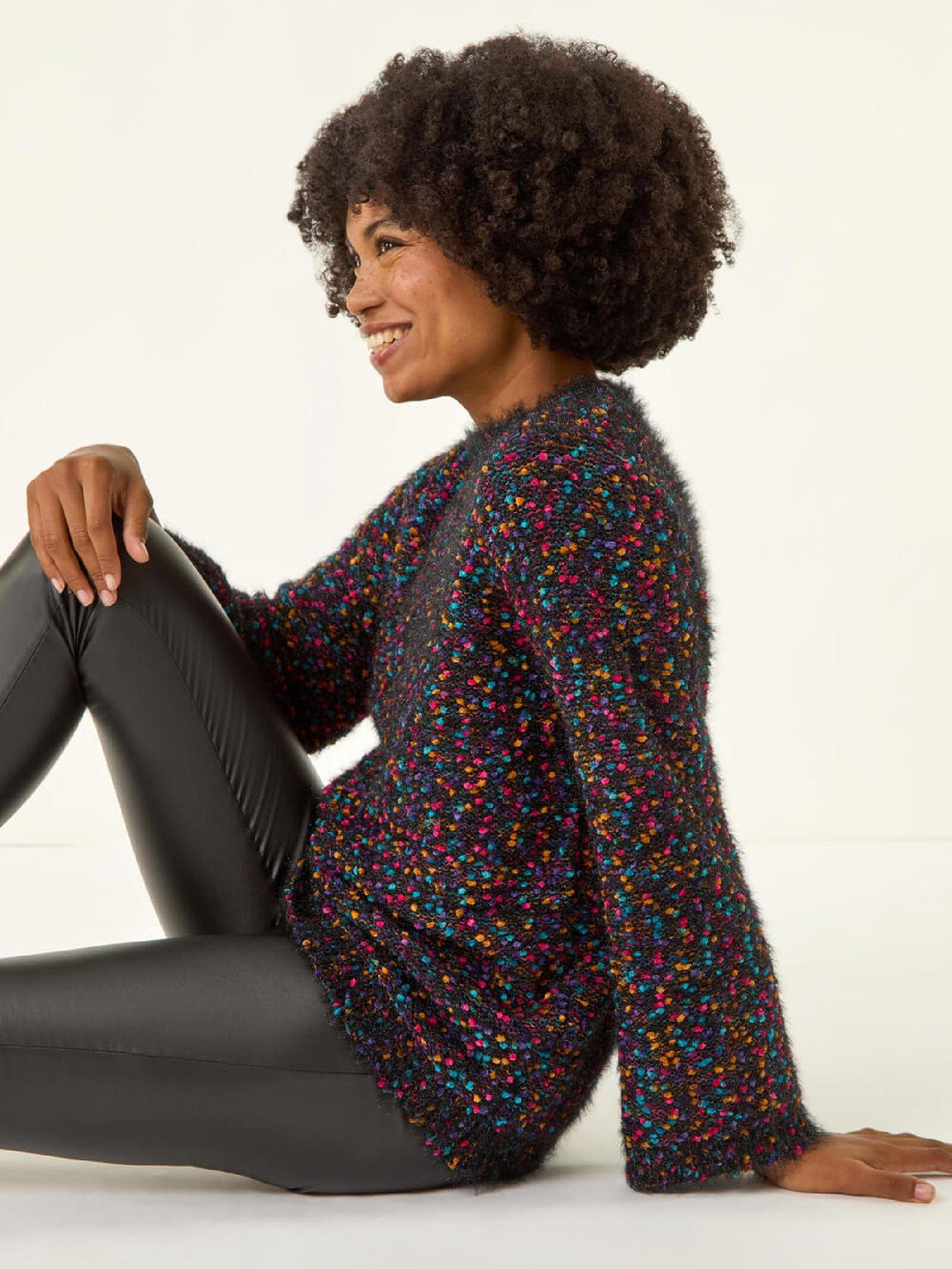  image of roman-fluffy-print-knit-jumper-black