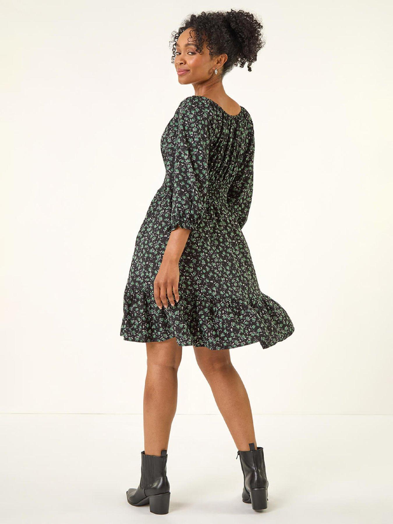  image of roman-petite-floral-frill-dress-black