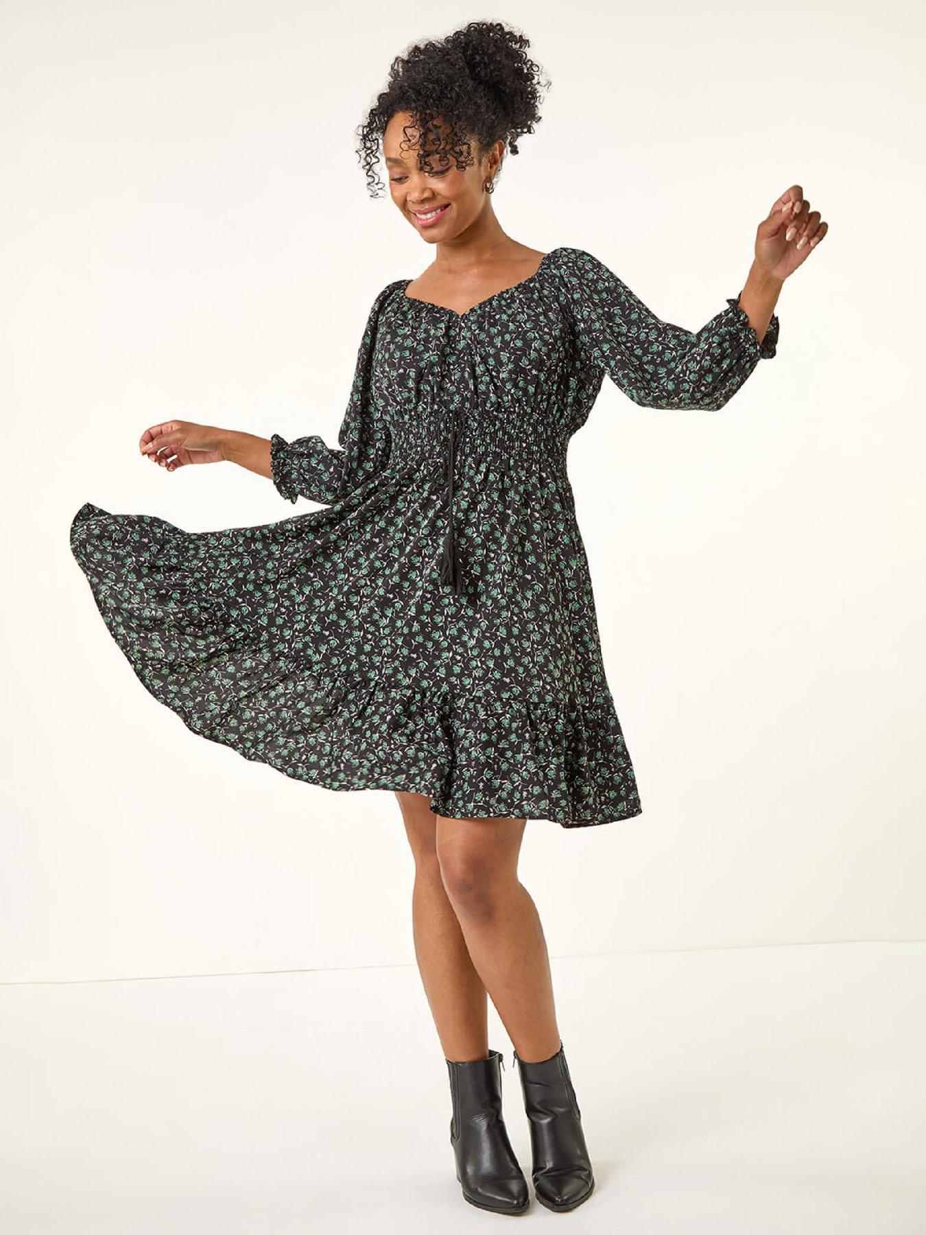  image of roman-petite-floral-frill-dress-black