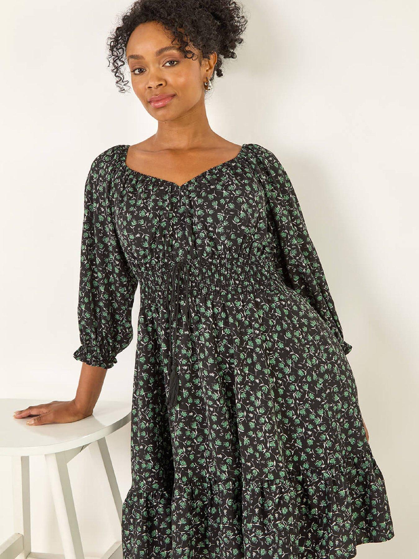  image of roman-petite-floral-frill-dress-black