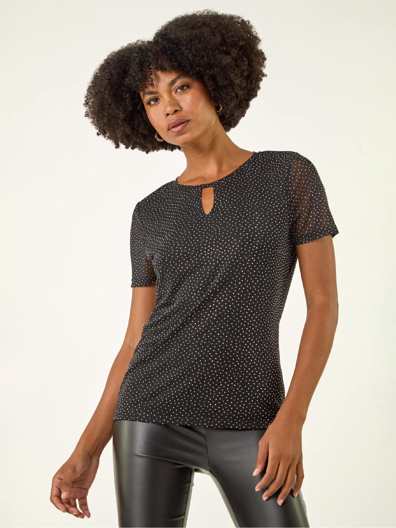  image of roman-hotfix-keyhole-stretch-top-black