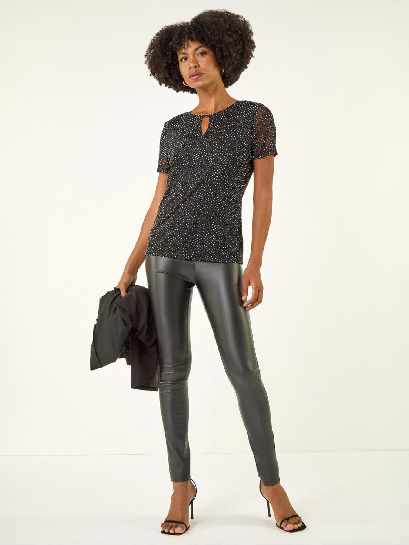  image of roman-hotfix-keyhole-stretch-top-black